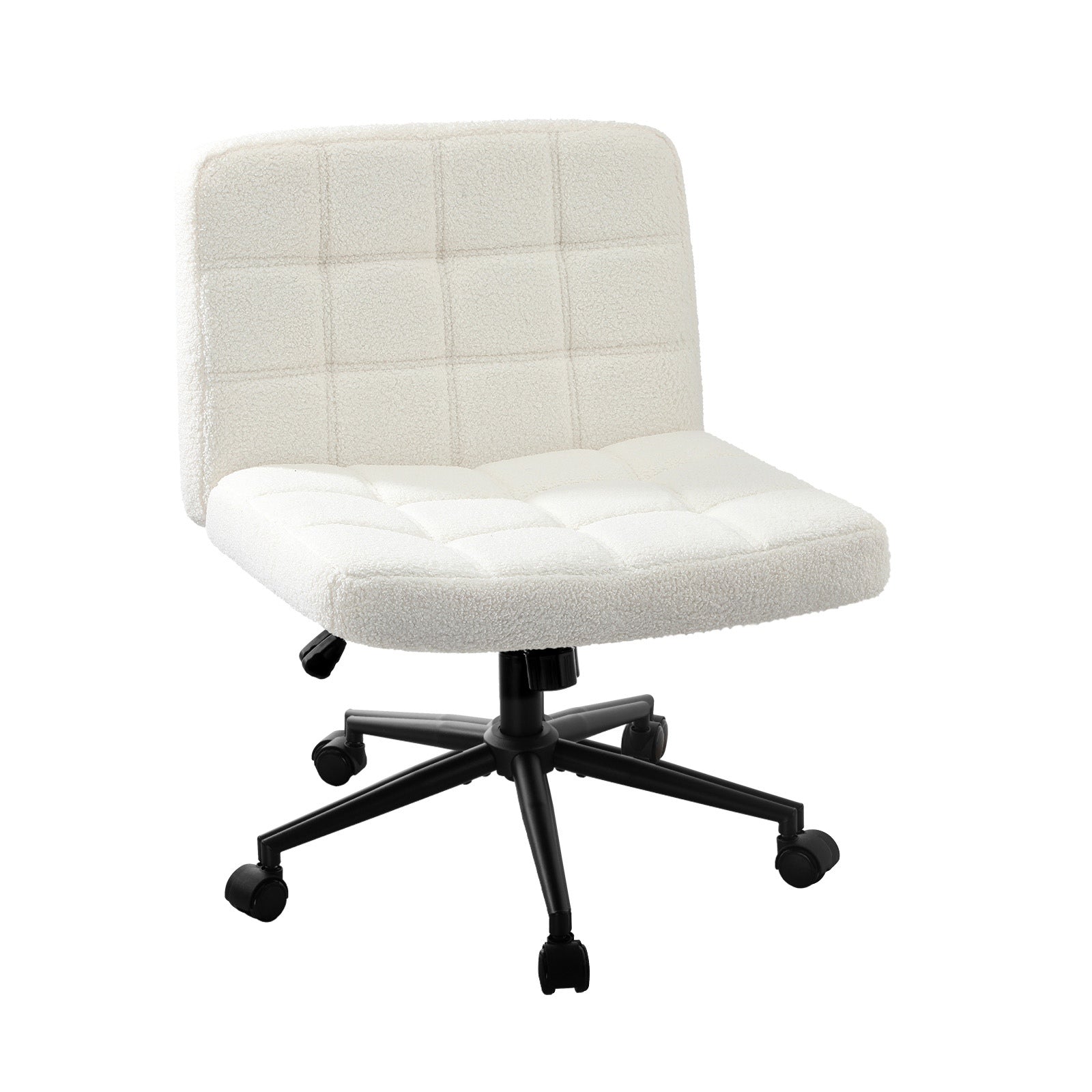 Oikiture Mid Back Armless Office Desk Chair Wide Seat Boucle White with Wheels - Sunyee