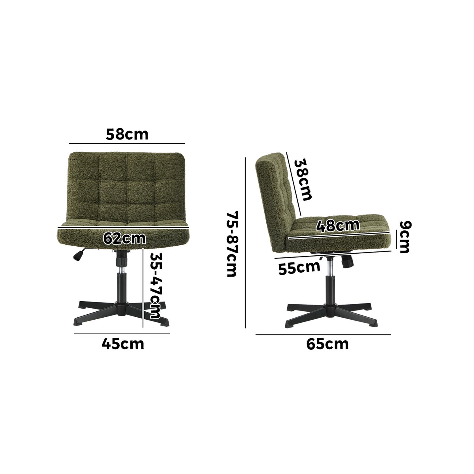 Oikiture Mid Back Armless Office Desk Chair Wide Seat Boucle Green No Wheels - Sunyee