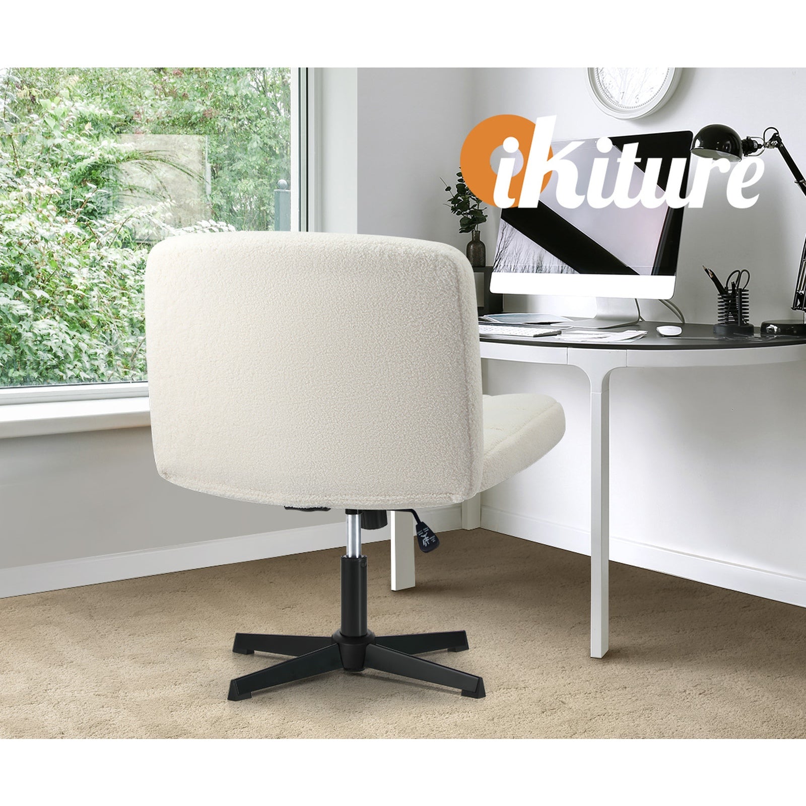 Oikiture Mid Back Armless Office Desk Chair Wide Seat Boucle White No Wheels - Sunyee