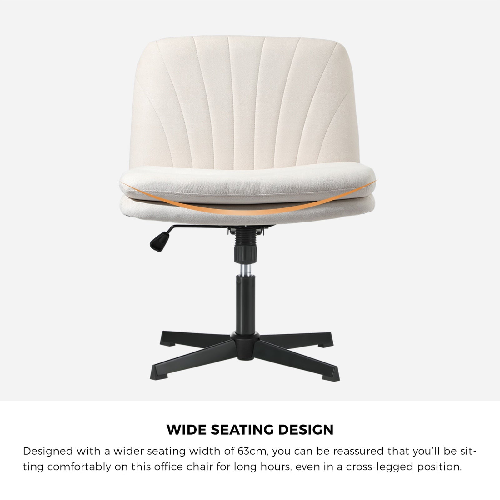 Oikiture Mid Back Armless Office Desk Chair Wide Seat Linen Beige No Wheels - Sunyee