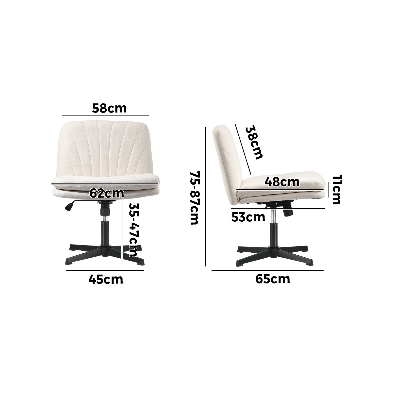 Oikiture Mid Back Armless Office Desk Chair Wide Seat Linen Beige No Wheels - Sunyee