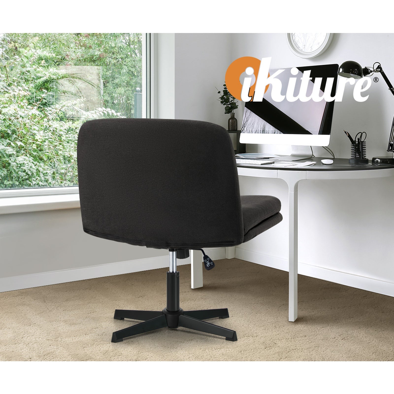 Oikiture Mid Back Armless Office Desk Chair Wide Seat Linen Charcoal No Wheels - Sunyee