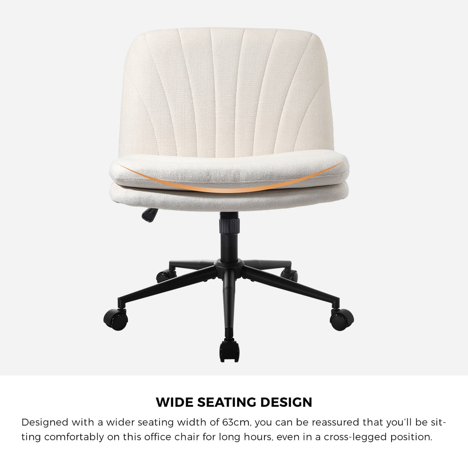 Oikiture Mid Back Armless Office Desk Chair Wide Seat Linen with Wheels Beige - Sunyee