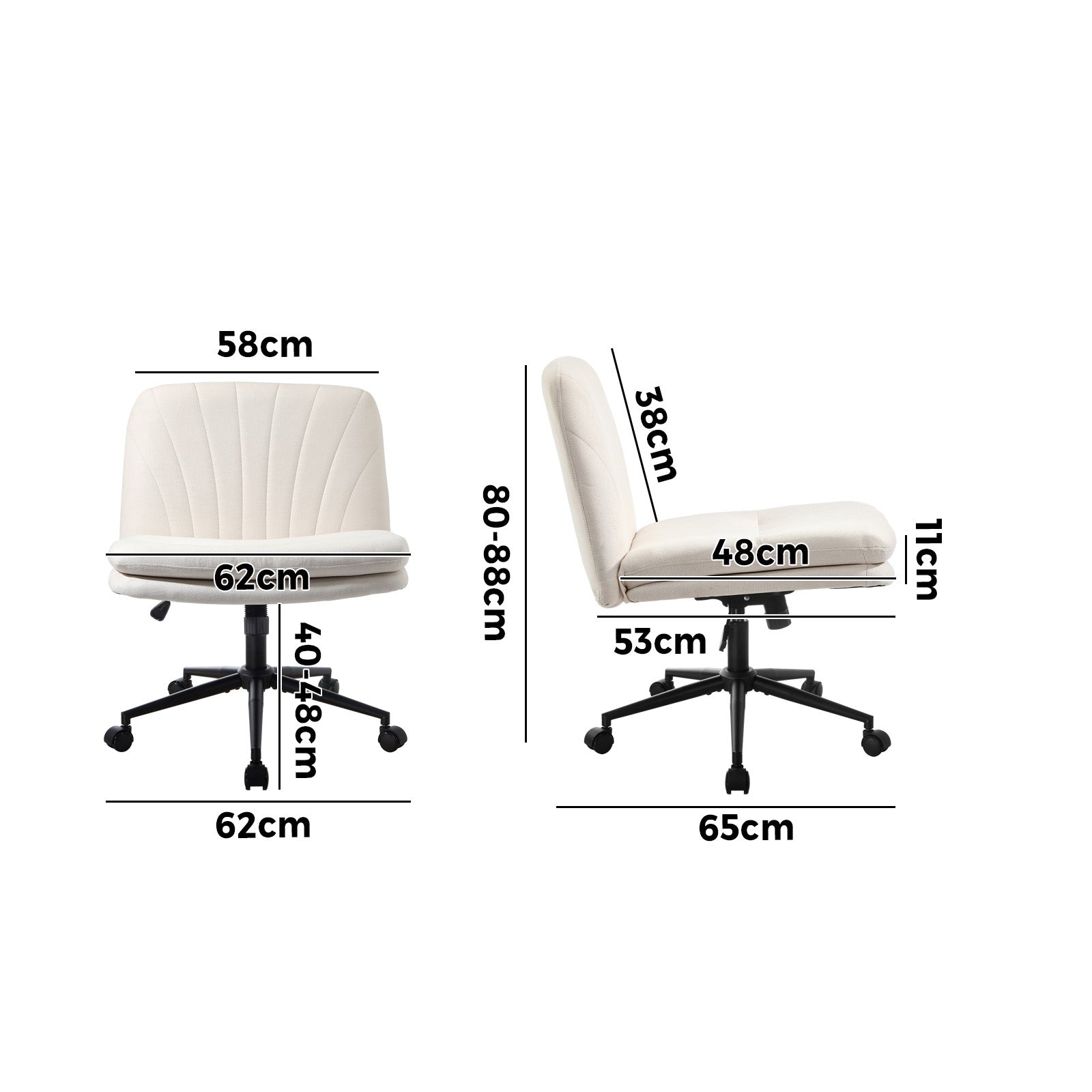 Oikiture Mid Back Armless Office Desk Chair Wide Seat Linen with Wheels Beige - Sunyee