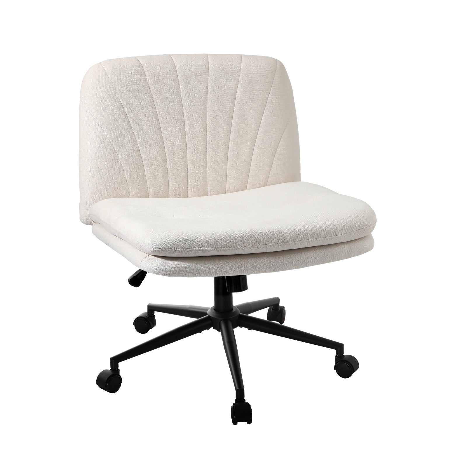Oikiture Mid Back Armless Office Desk Chair Wide Seat Linen with Wheels Beige - Sunyee