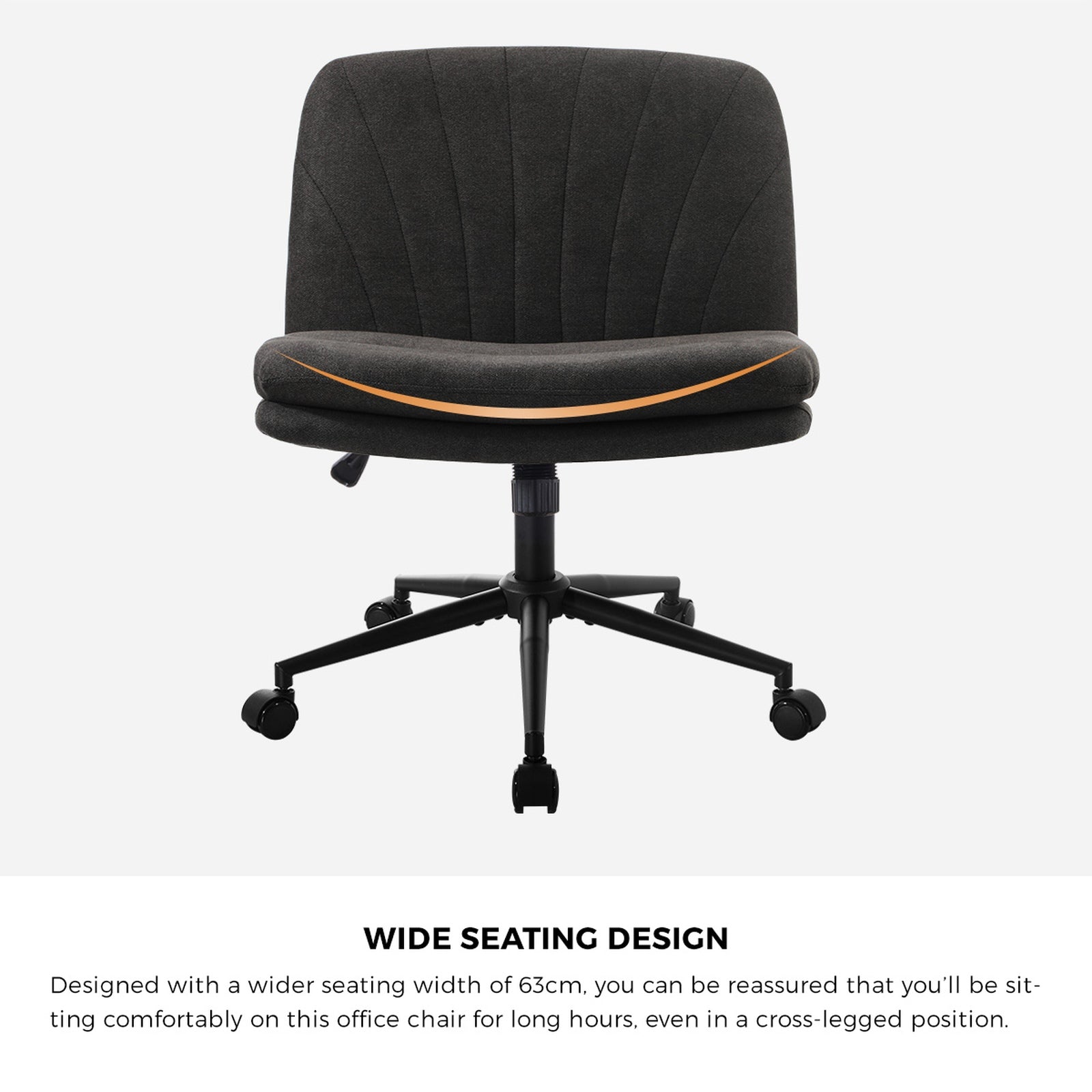 Oikiture Mid Back Armless Office Desk Chair Wide Seat Linen with Wheels Charcoal - Sunyee