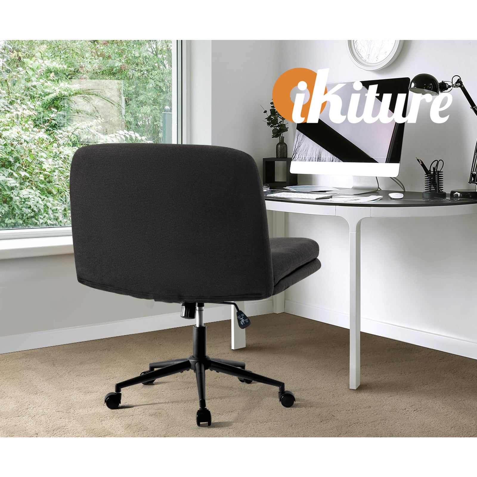 Oikiture Mid Back Armless Office Desk Chair Wide Seat Linen with Wheels Charcoal - Sunyee