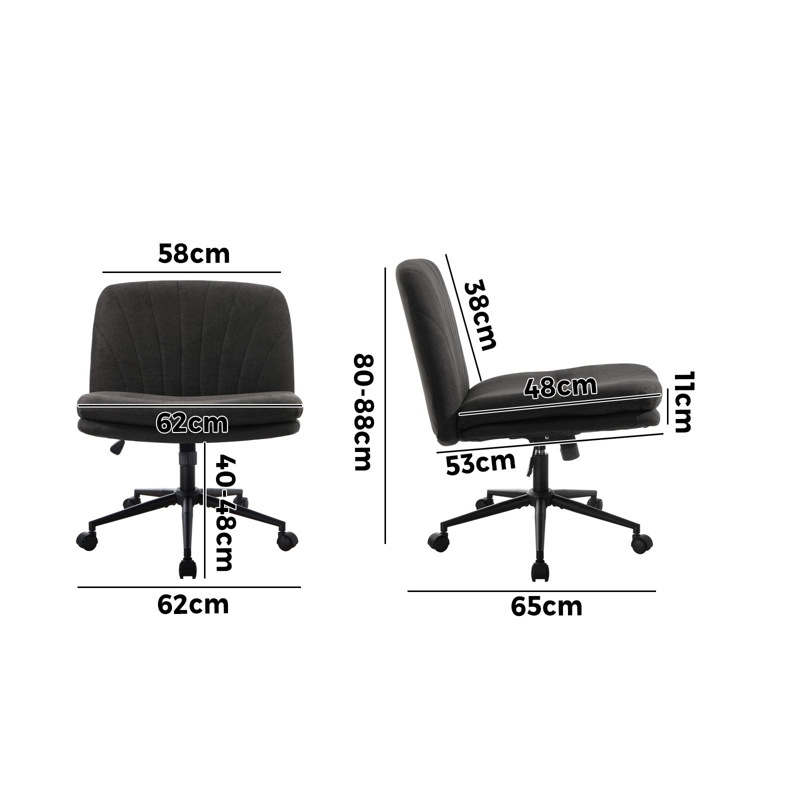 Oikiture Mid Back Armless Office Desk Chair Wide Seat Linen with Wheels Charcoal - Sunyee