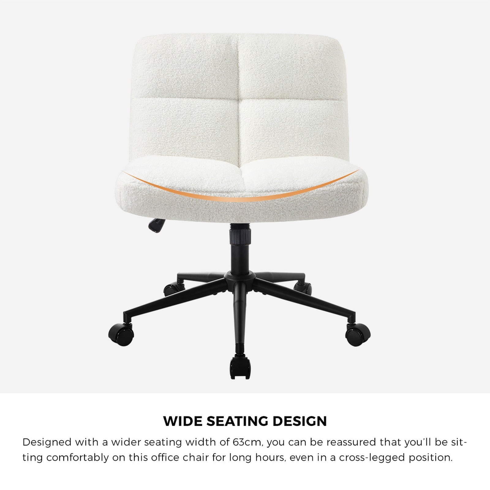 Oikiture Mid Back Armless Office Desk Chair Wide Seat with Wheels Boucle White - Sunyee