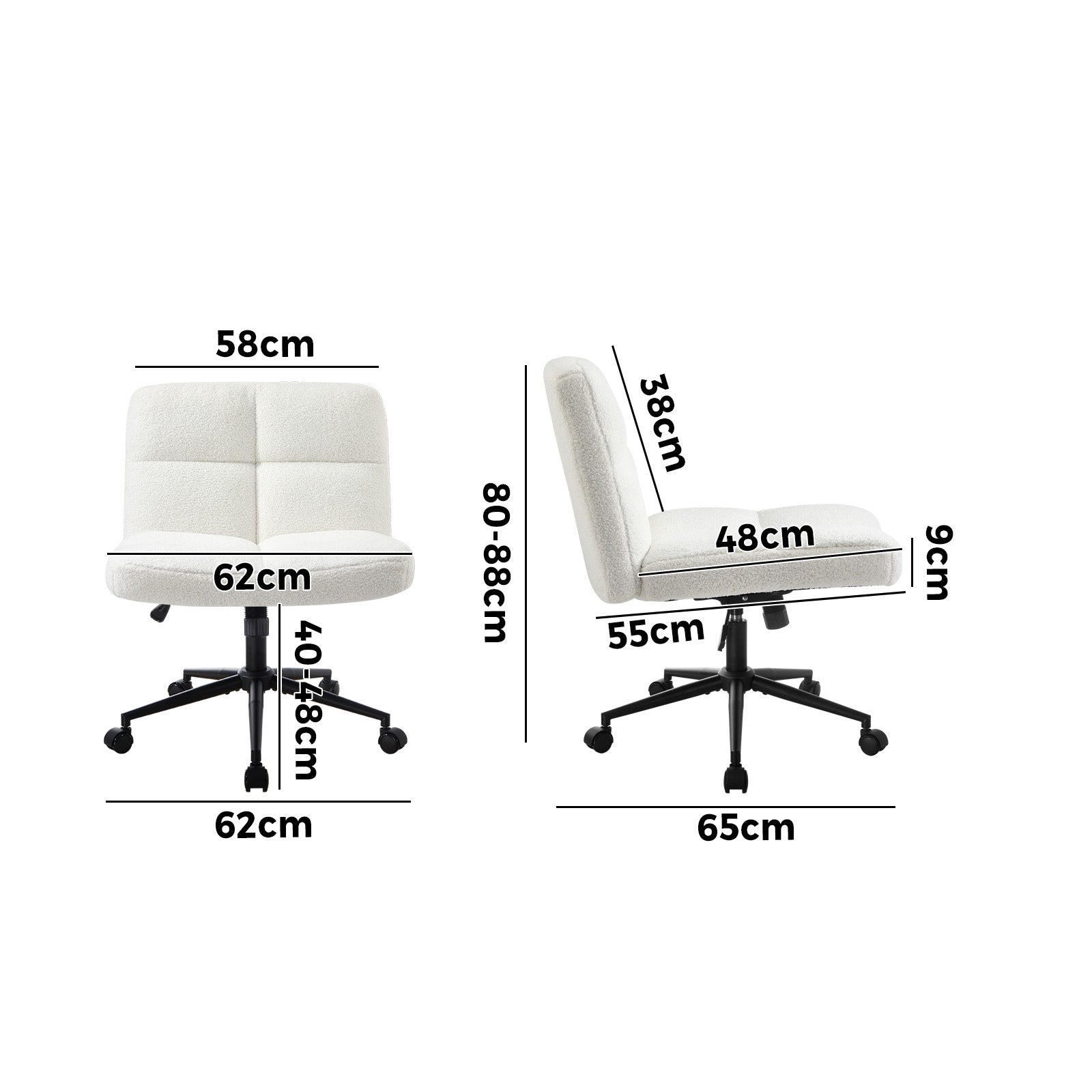 Oikiture Mid Back Armless Office Desk Chair Wide Seat with Wheels Boucle White - Sunyee