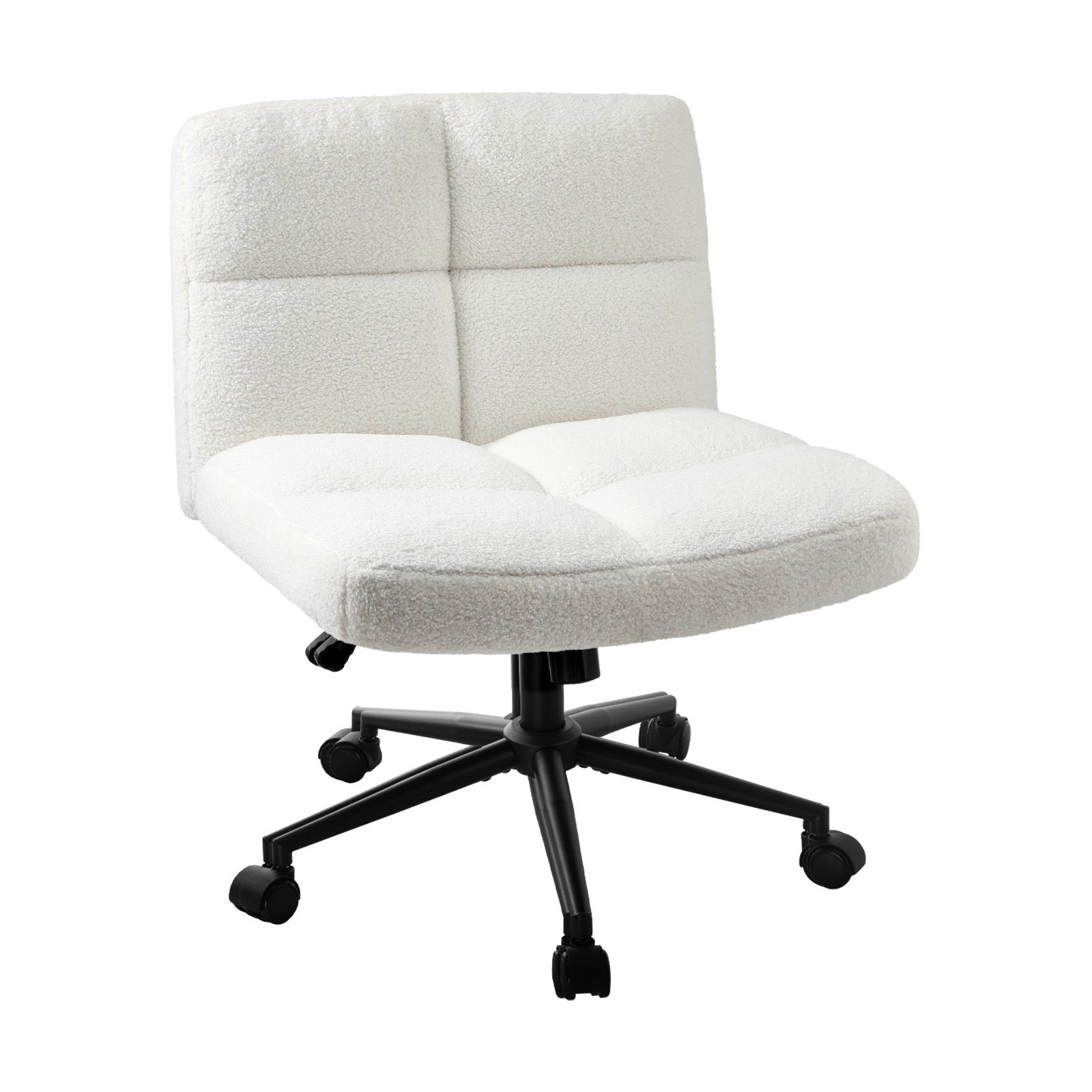 Oikiture Mid Back Armless Office Desk Chair Wide Seat with Wheels Boucle White - Sunyee