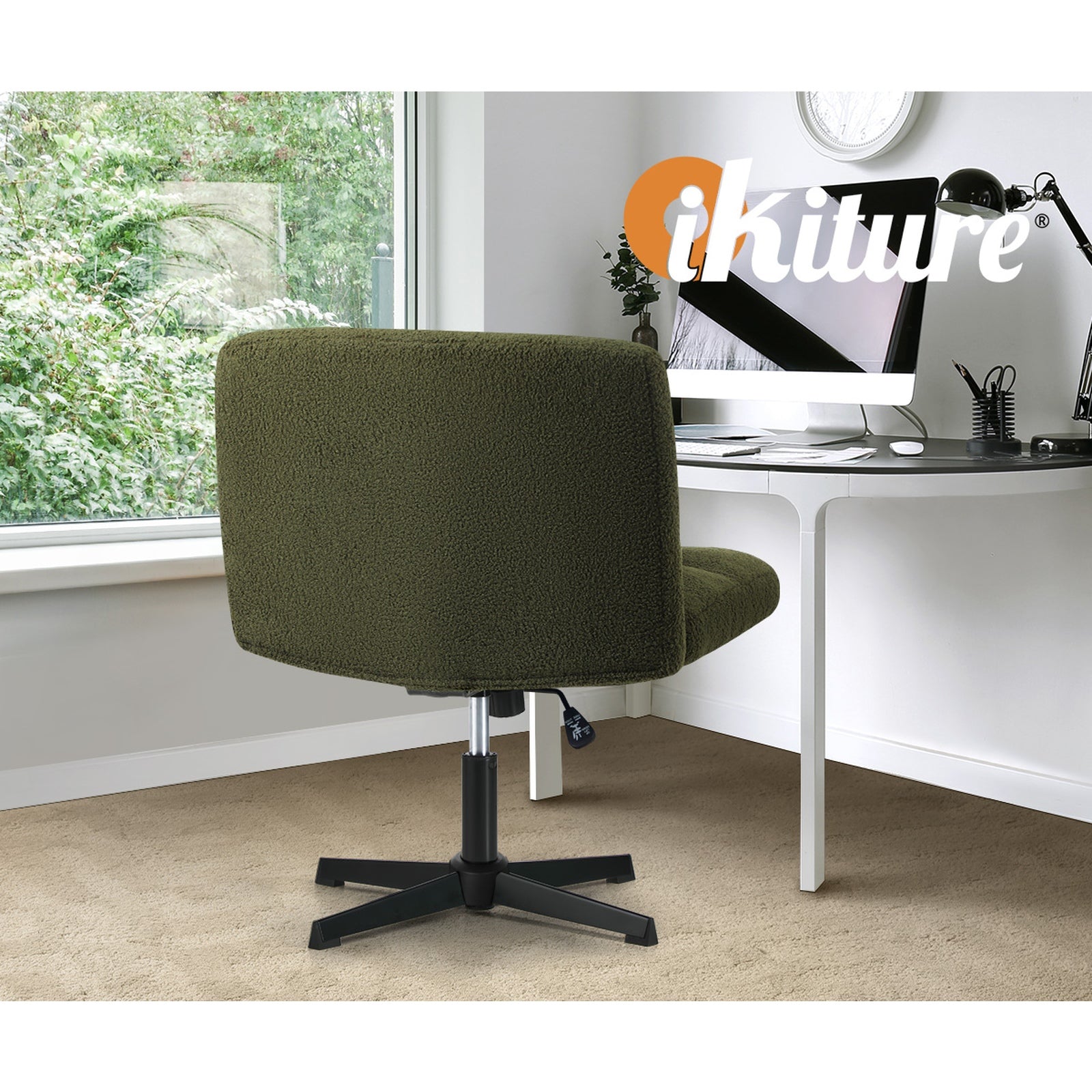 Oikiture Mid Back Armless Office Desk Chair Wide Seat No Wheels Boucle Green - Sunyee