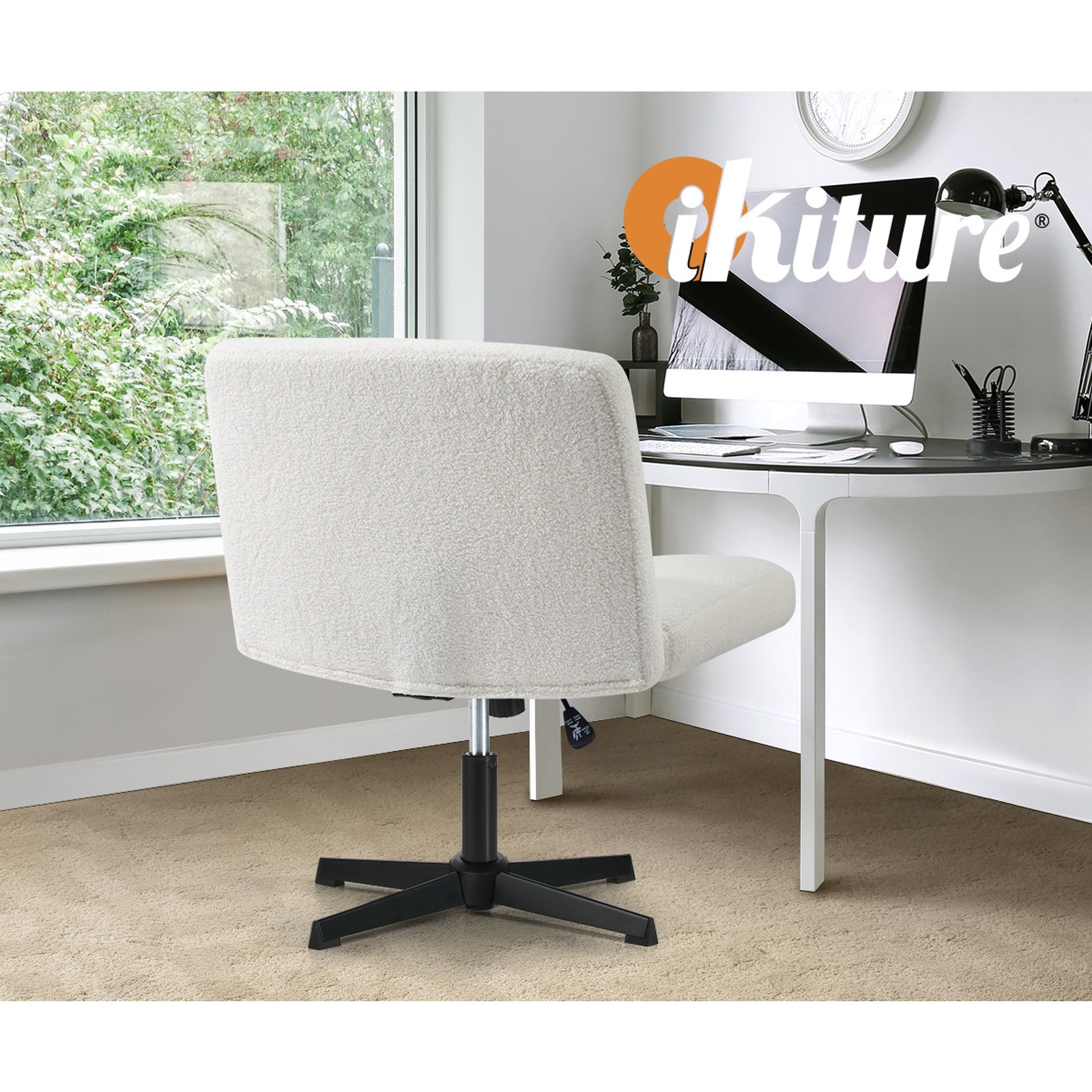Oikiture Mid Back Armless Office Desk Chair Wide Seat No Wheels Boucle White - Sunyee
