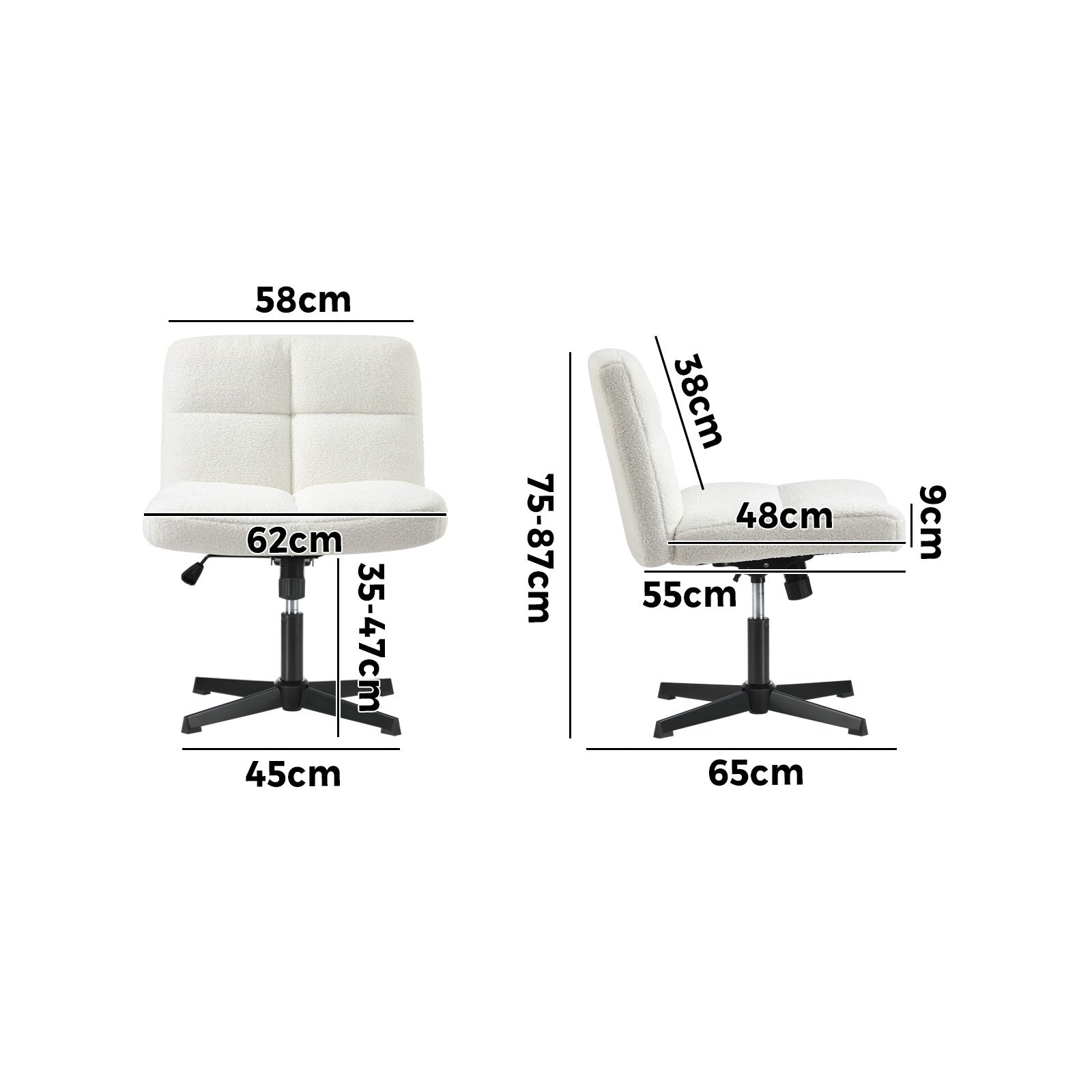 Oikiture Mid Back Armless Office Desk Chair Wide Seat No Wheels Boucle White - Sunyee