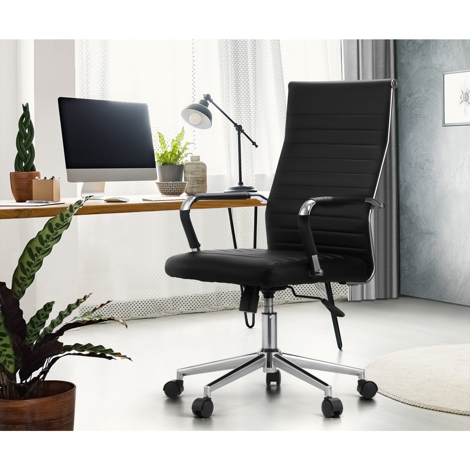 Oikiture Office Chair Executive Swivel Desk Chair High Back Leather Black - Sunyee