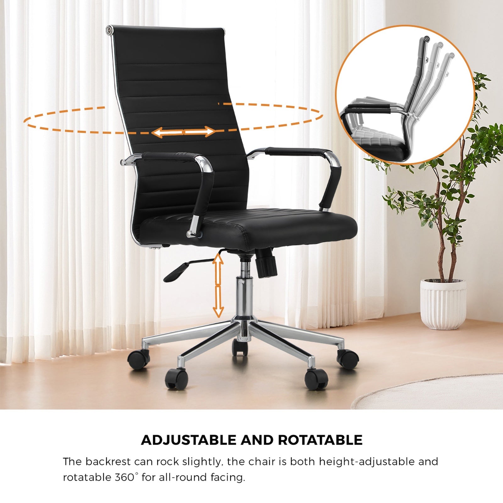 Oikiture Office Chair Executive Swivel Desk Chair High Back Leather Black - Sunyee