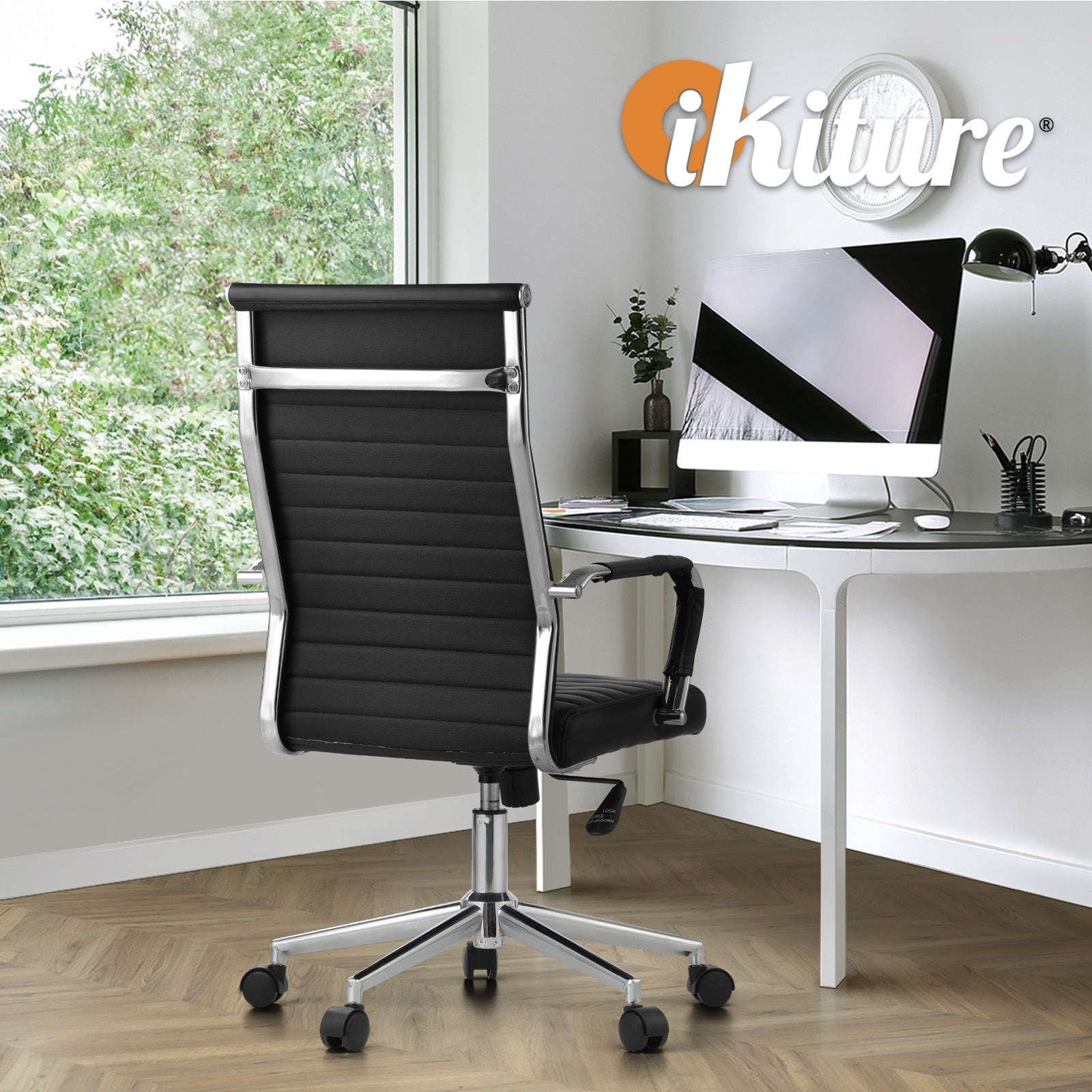 Oikiture Office Chair Executive Swivel Desk Chair High Back Leather Black - Sunyee