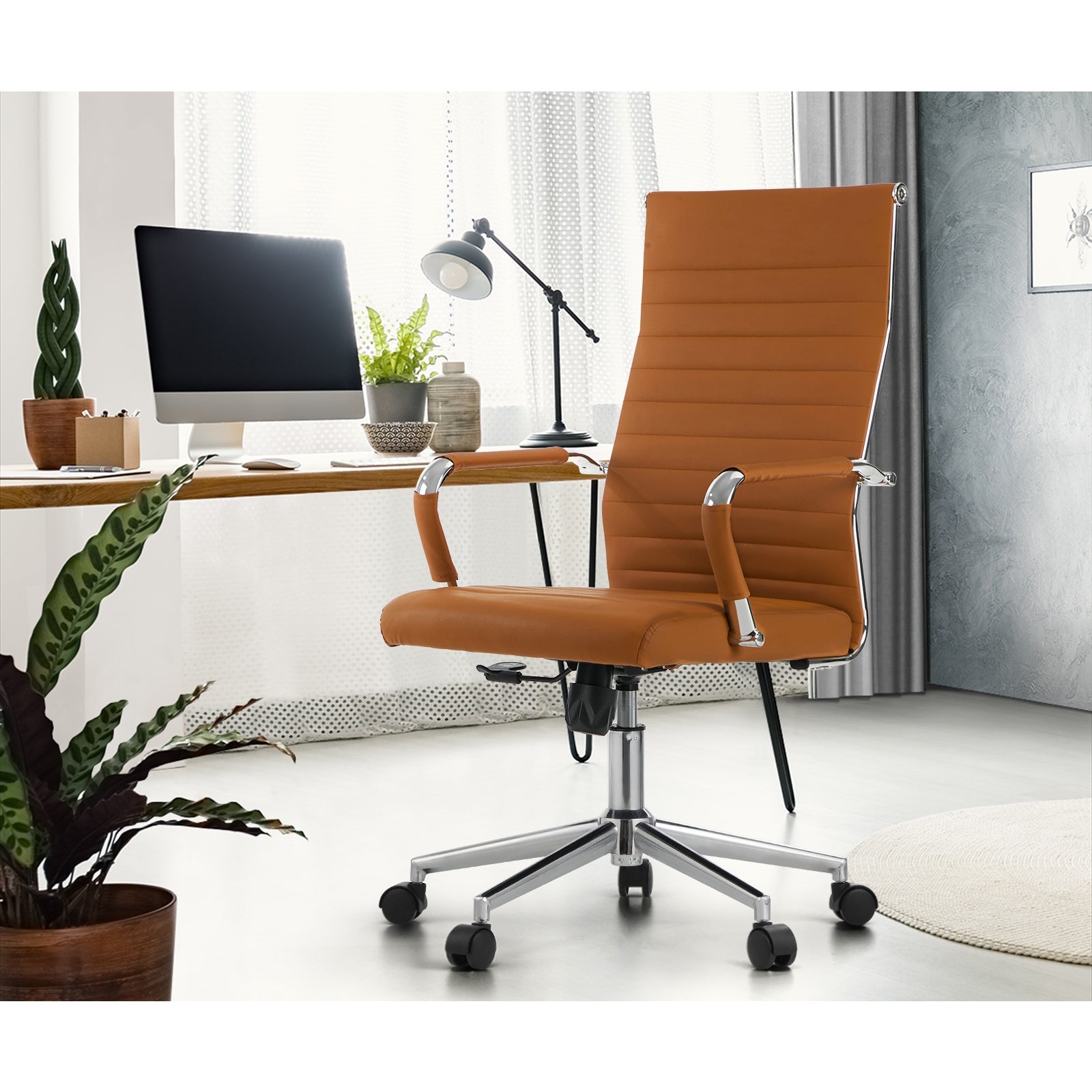 Oikiture Office Chair Executive Swivel Desk Chair High Back Leather Brown - Sunyee