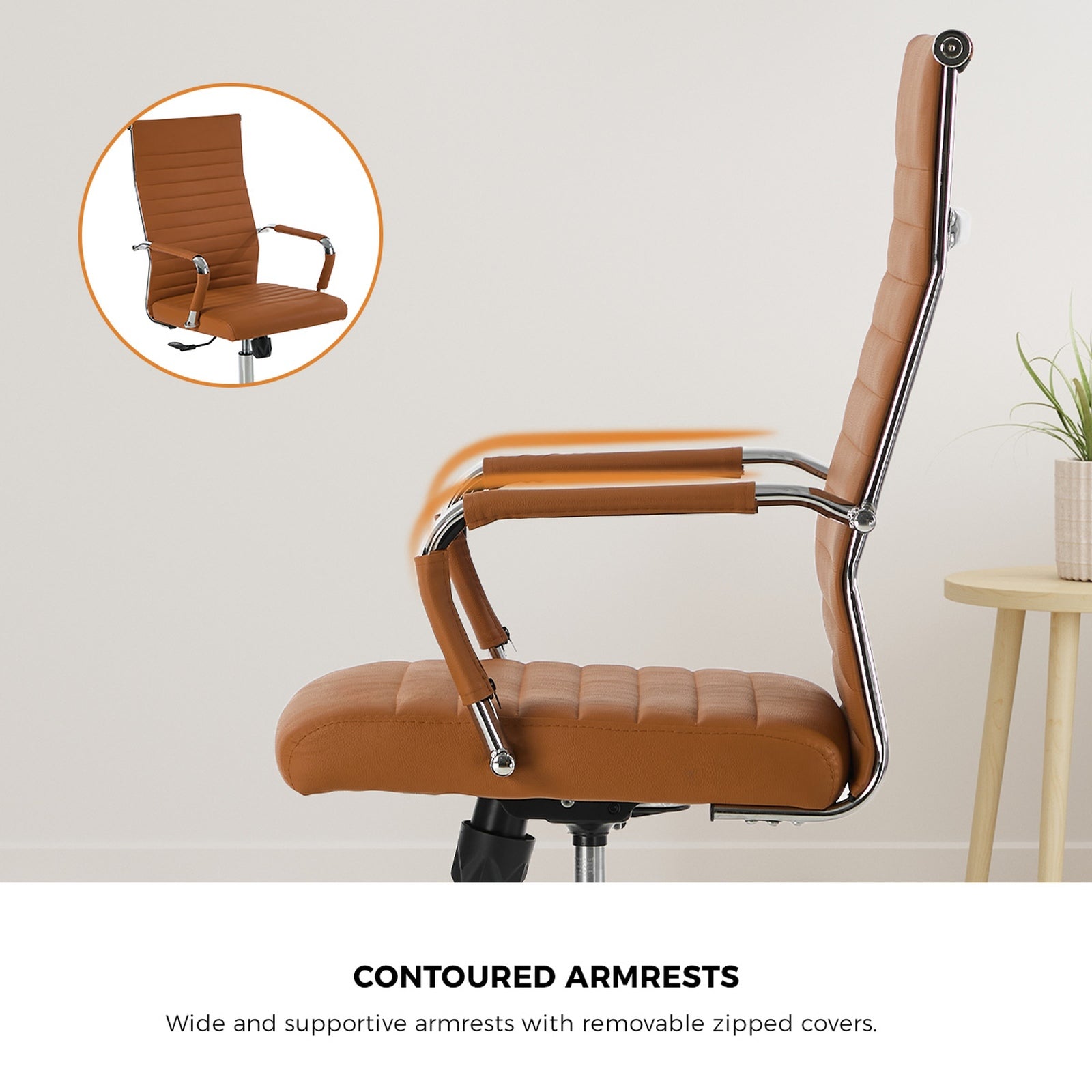 Oikiture Office Chair Executive Swivel Desk Chair High Back Leather Brown - Sunyee