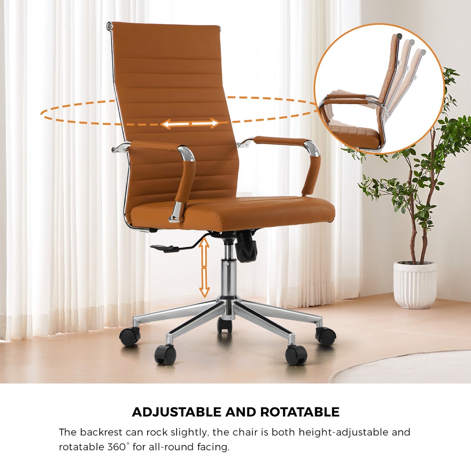 Oikiture Office Chair Executive Swivel Desk Chair High Back Leather Brown - Sunyee