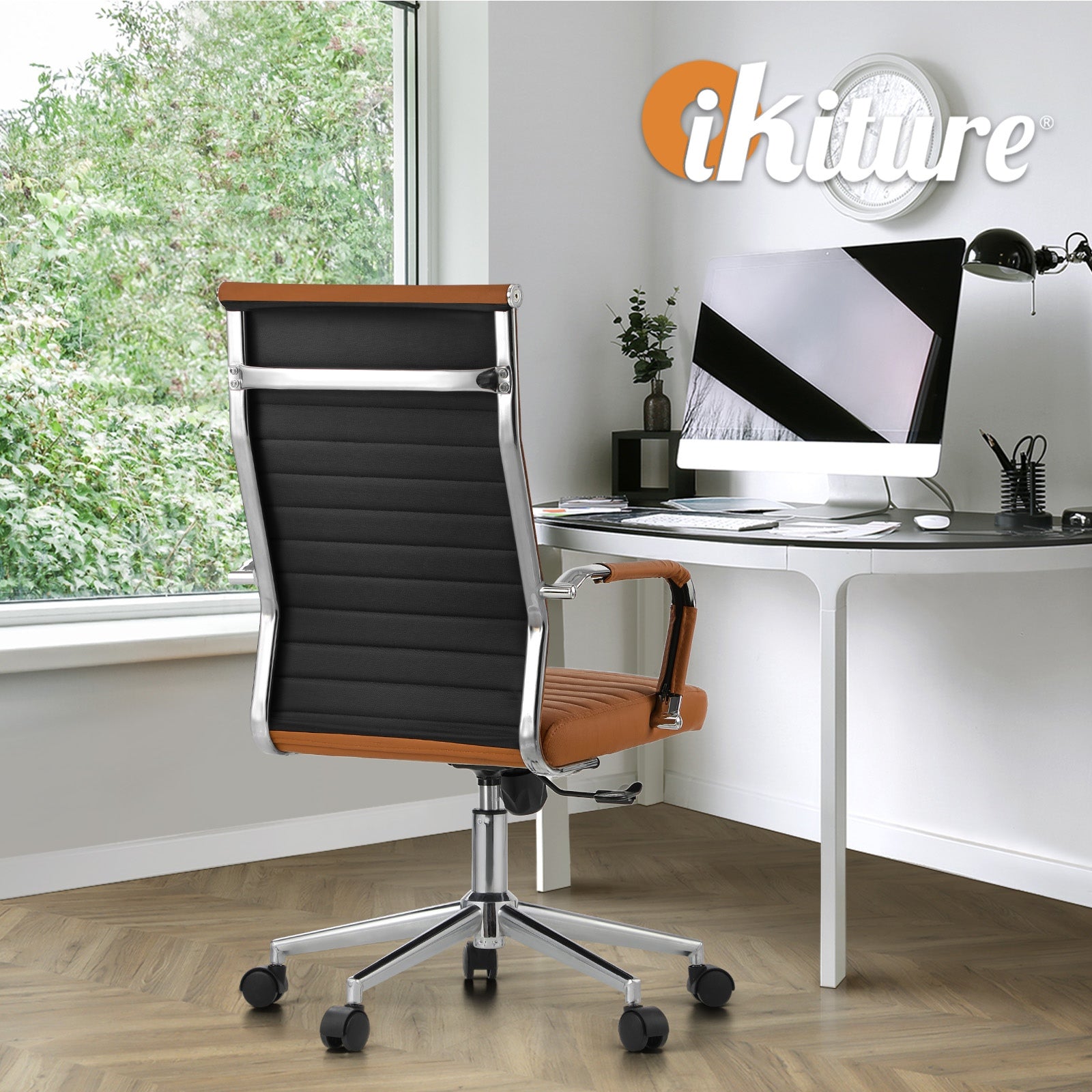 Oikiture Office Chair Executive Swivel Desk Chair High Back Leather Brown - Sunyee