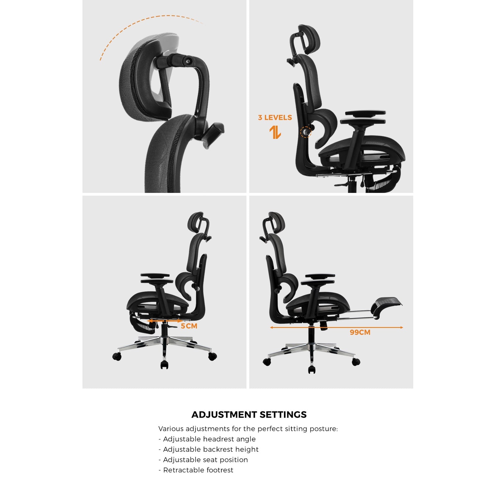 Oikiture Ergonomic Office Chair Mesh Executive Seat Computer Chairs Black - Sunyee