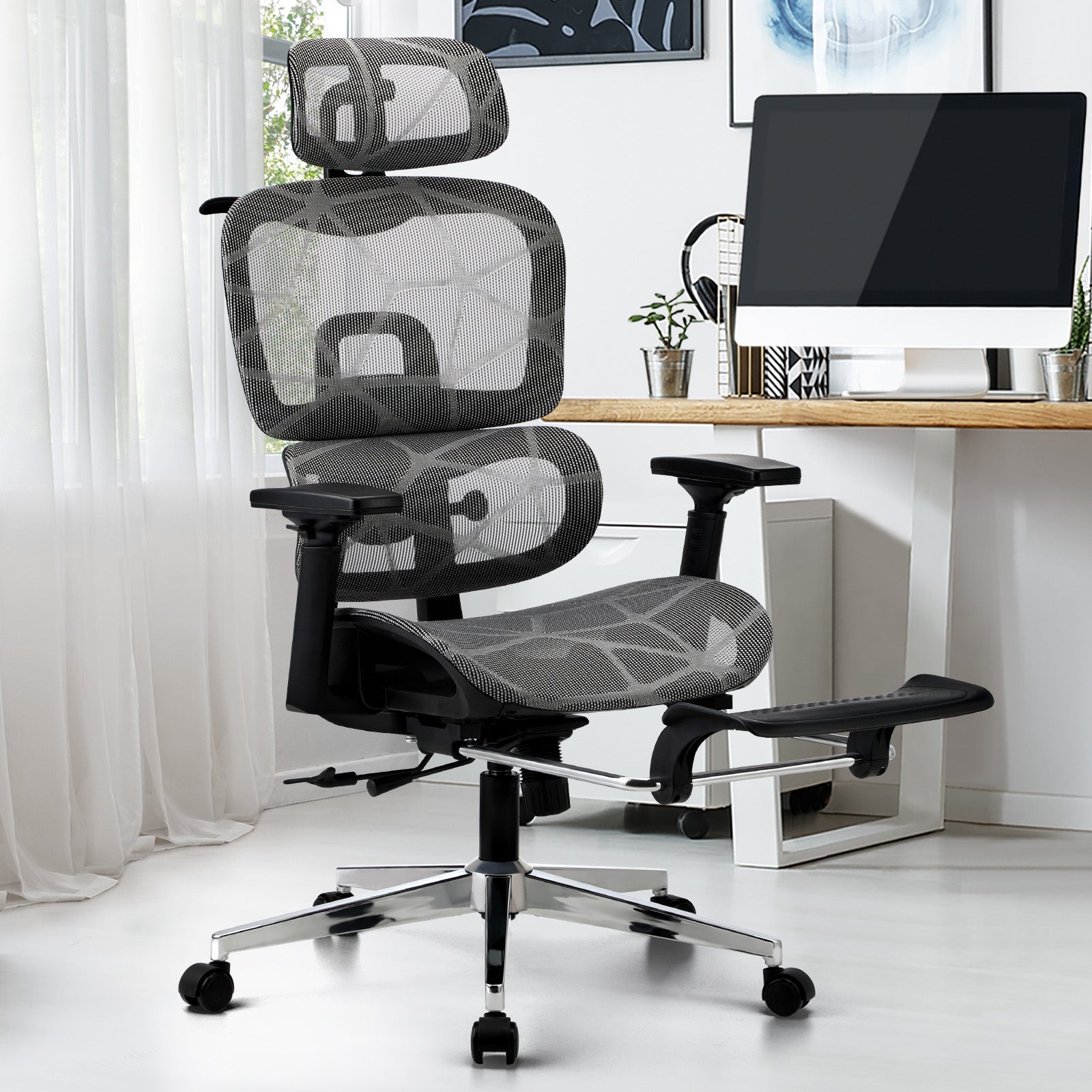 Oikiture Ergonomic Office Chair Mesh Executive Seat Computer Chairs BK&GY - Sunyee