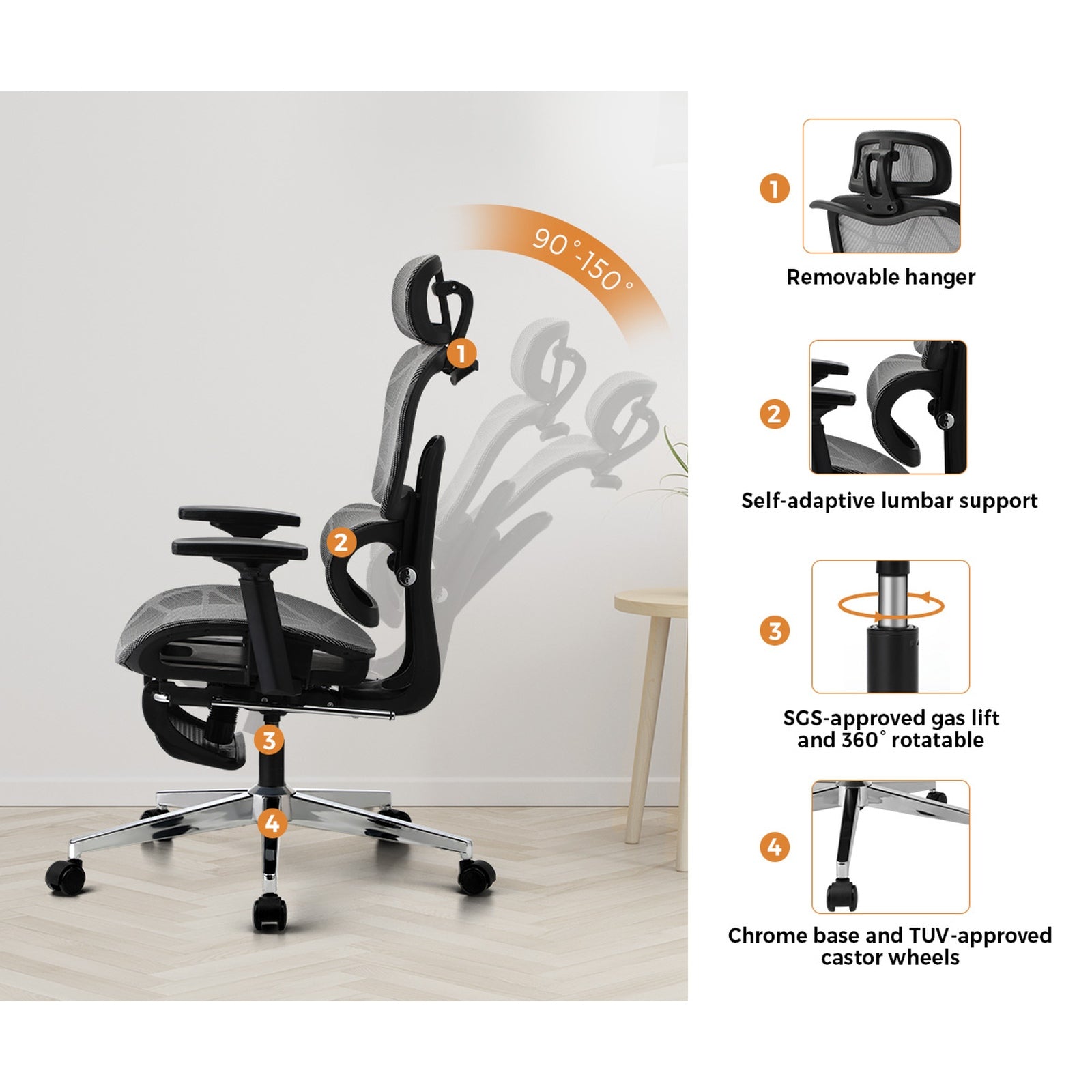 Oikiture Ergonomic Office Chair Mesh Executive Seat Computer Chairs BK&GY - Sunyee