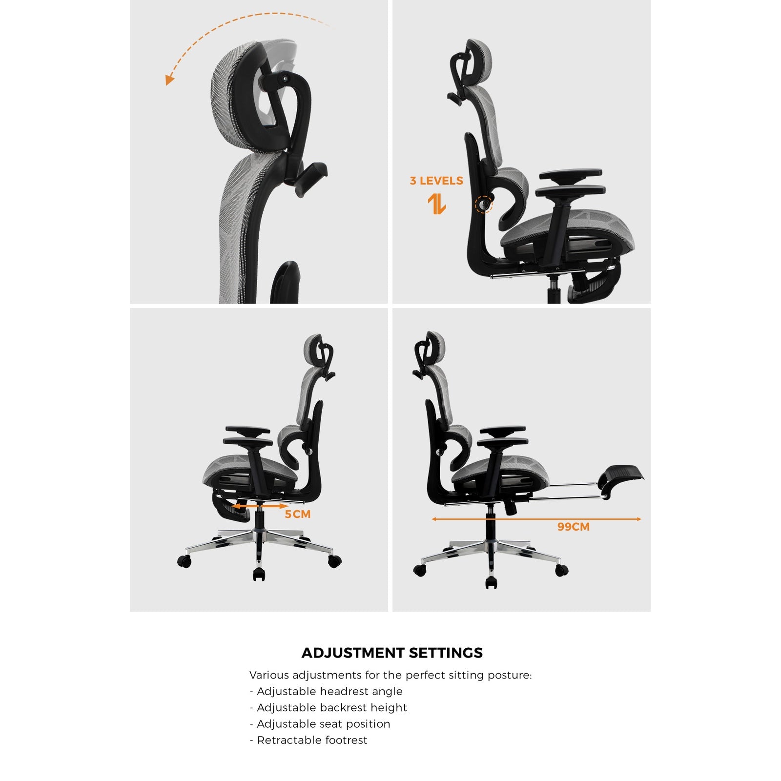 Oikiture Ergonomic Office Chair Mesh Executive Seat Computer Chairs BK&GY - Sunyee