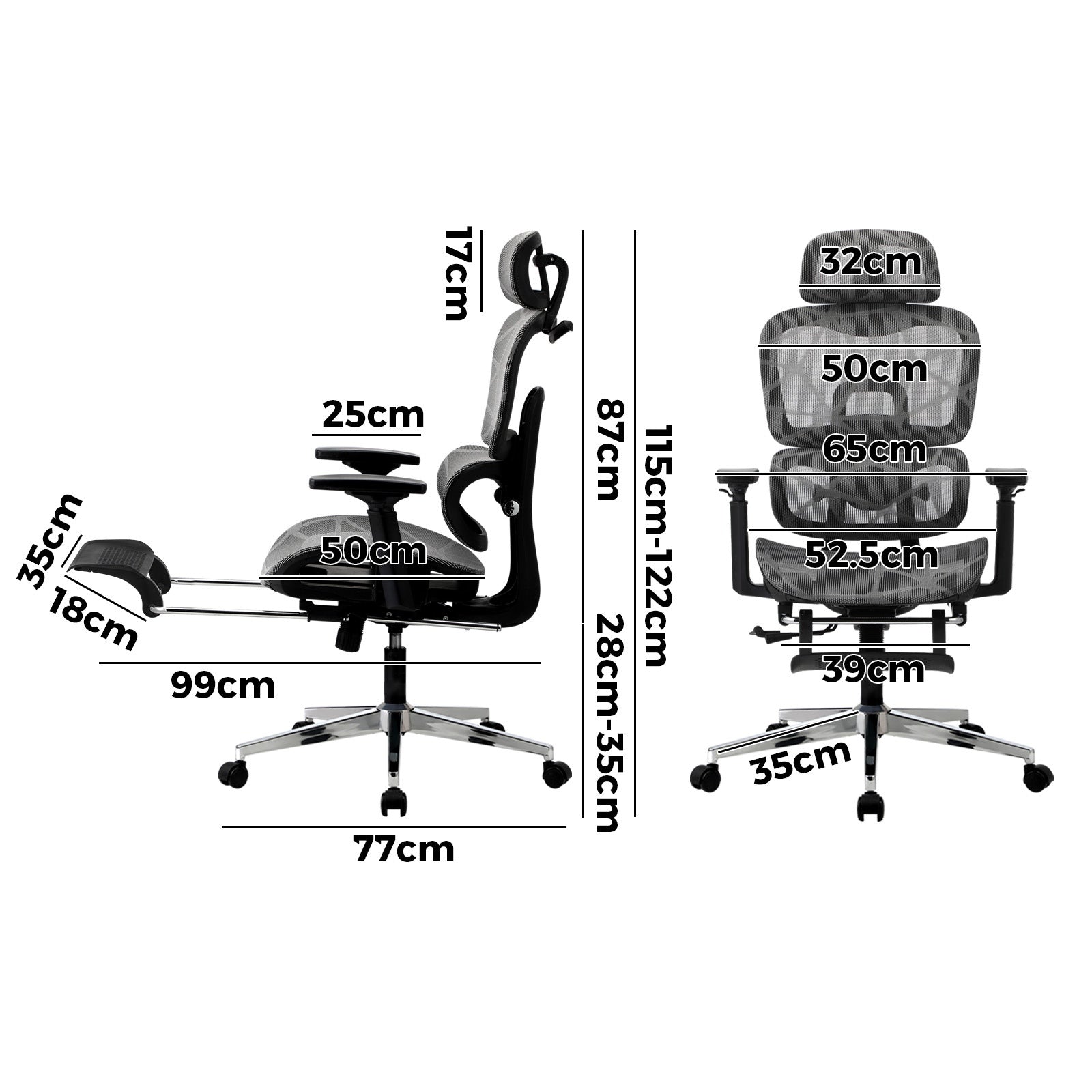 Oikiture Ergonomic Office Chair Mesh Executive Seat Computer Chairs BK&GY - Sunyee