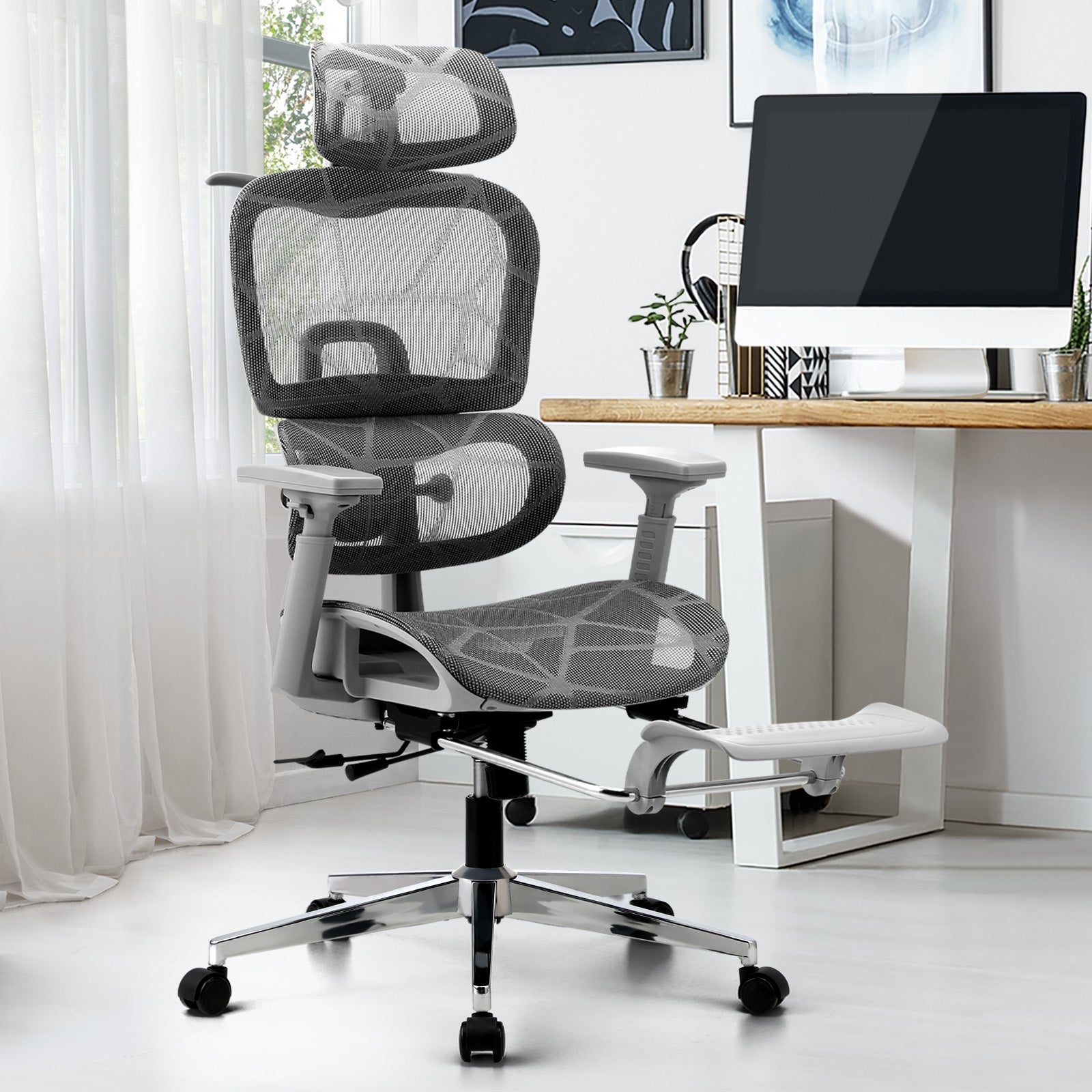 Oikiture Ergonomic Office Chair Mesh Executive Seat Computer Chairs Grey - Sunyee