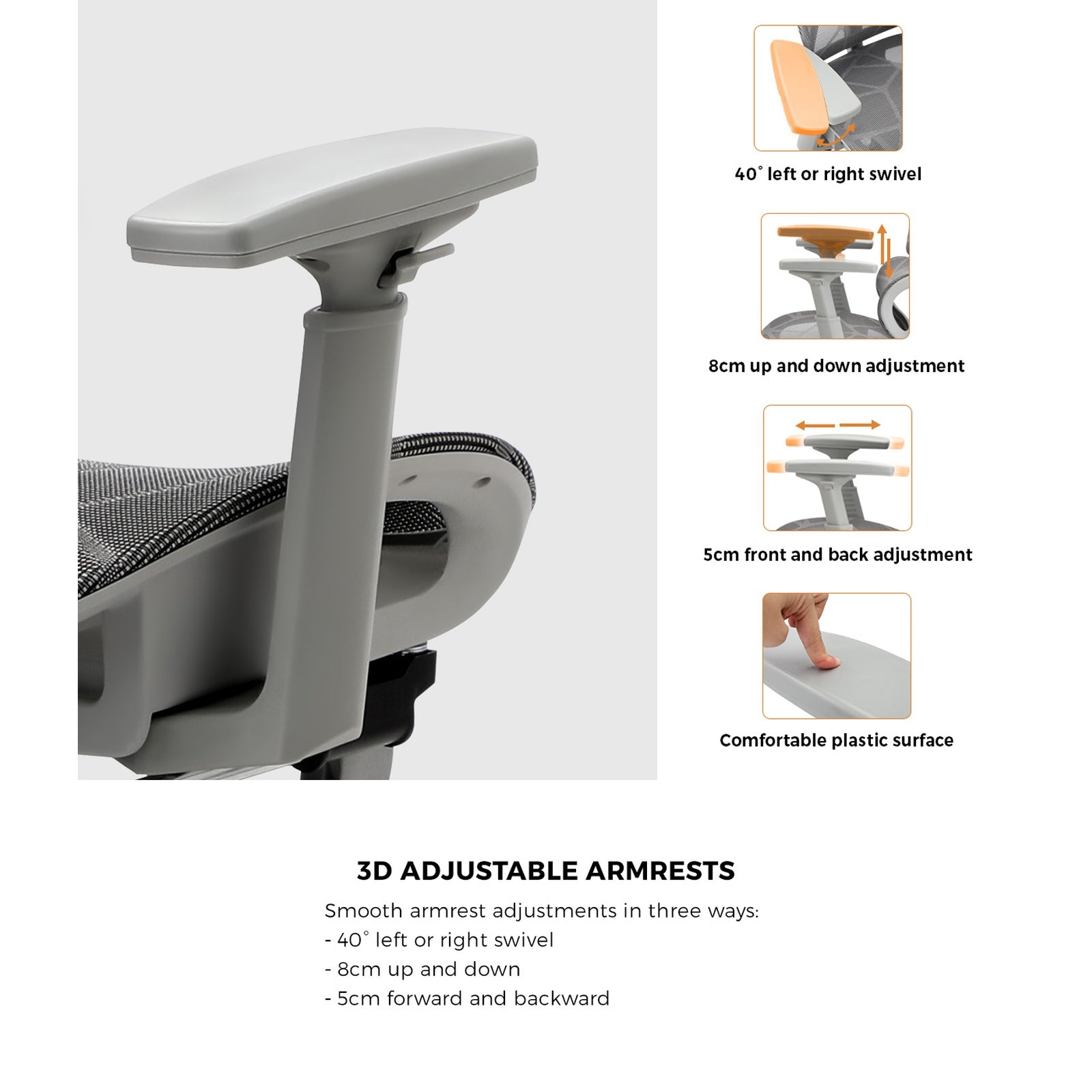 Oikiture Ergonomic Office Chair Mesh Executive Seat Computer Chairs Grey - Sunyee