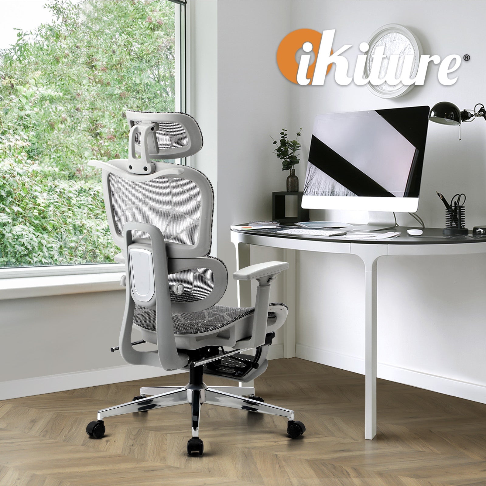 Oikiture Ergonomic Office Chair Mesh Executive Seat Computer Chairs Grey - Sunyee