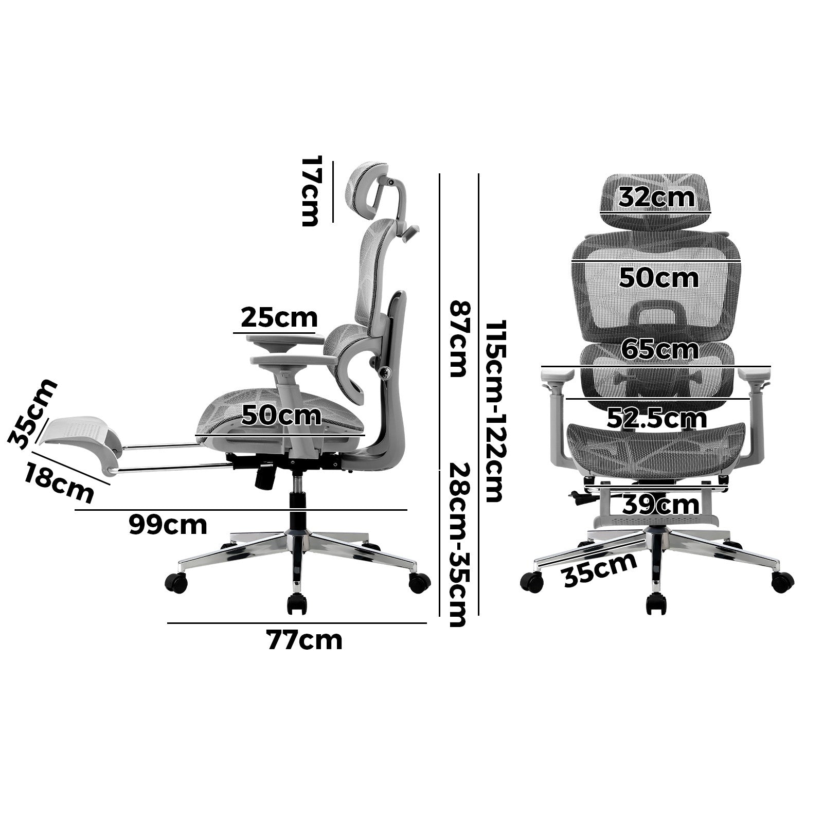 Oikiture Ergonomic Office Chair Mesh Executive Seat Computer Chairs Grey - Sunyee