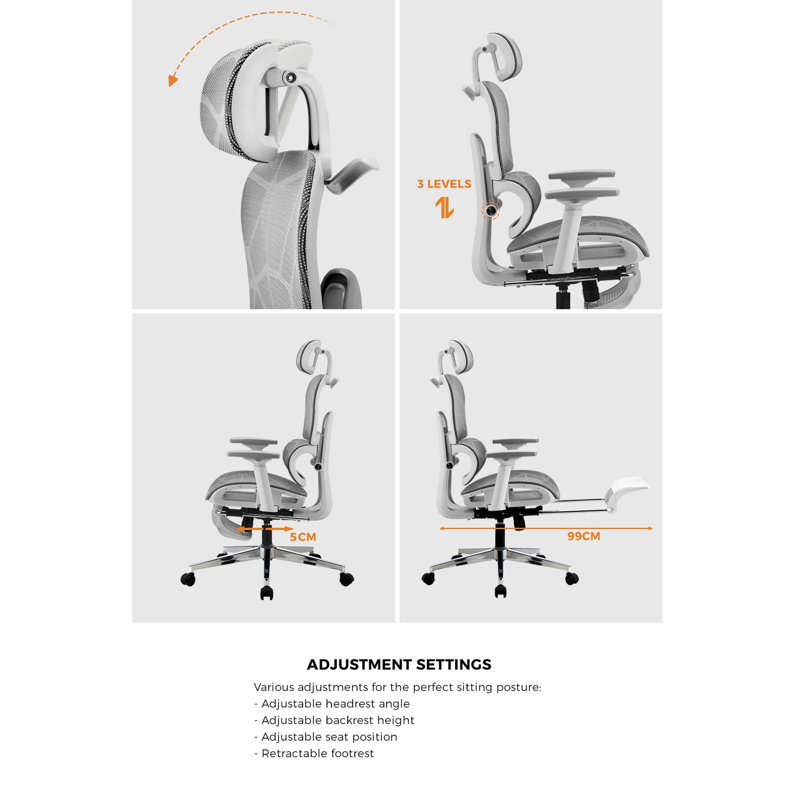 Oikiture Ergonomic Office Chair Mesh Executive Seat Computer Chairs WH&GY - Sunyee