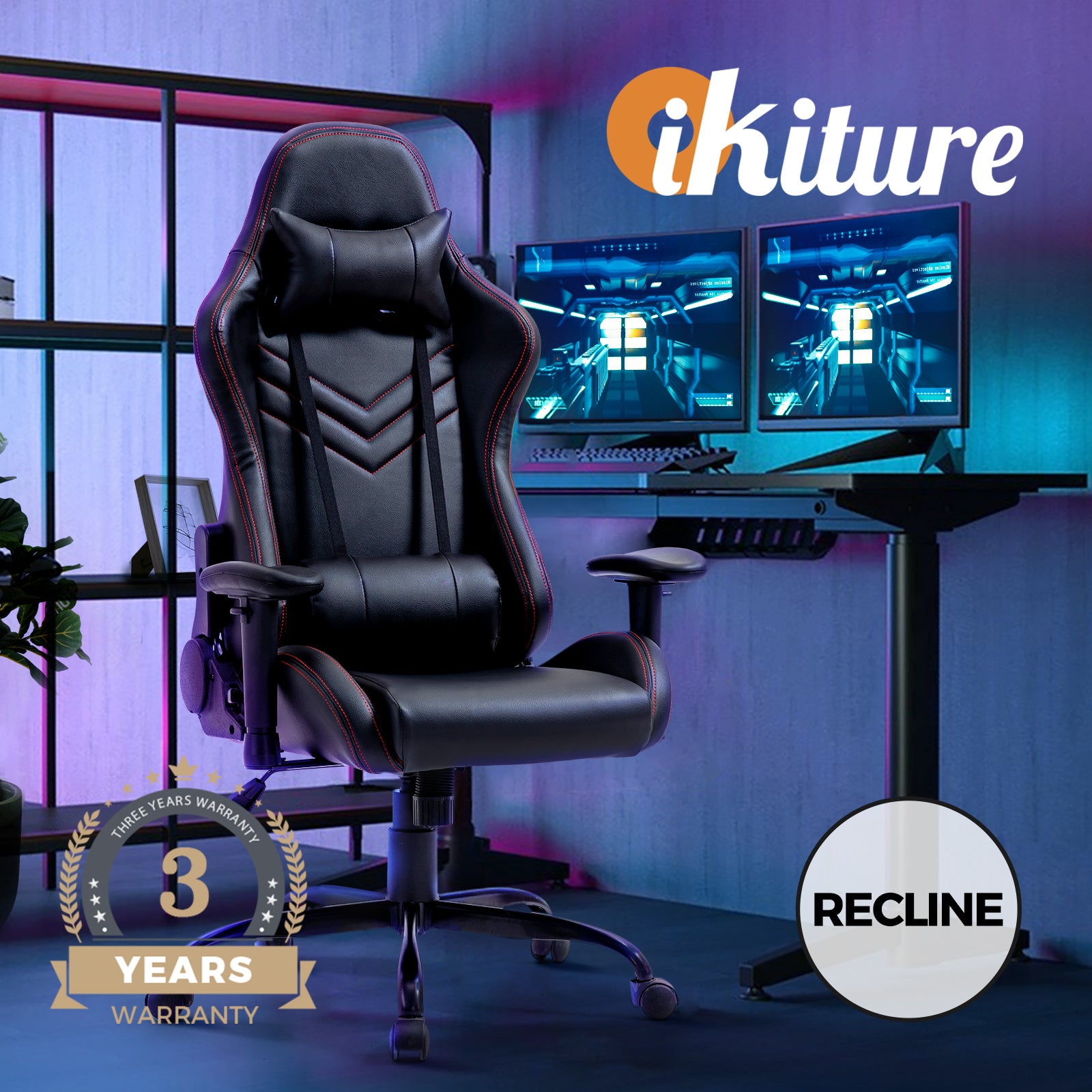 Oikiture Office Chair Gaming Computer Executive Chairs Racing Seat Recliner - Sunyee