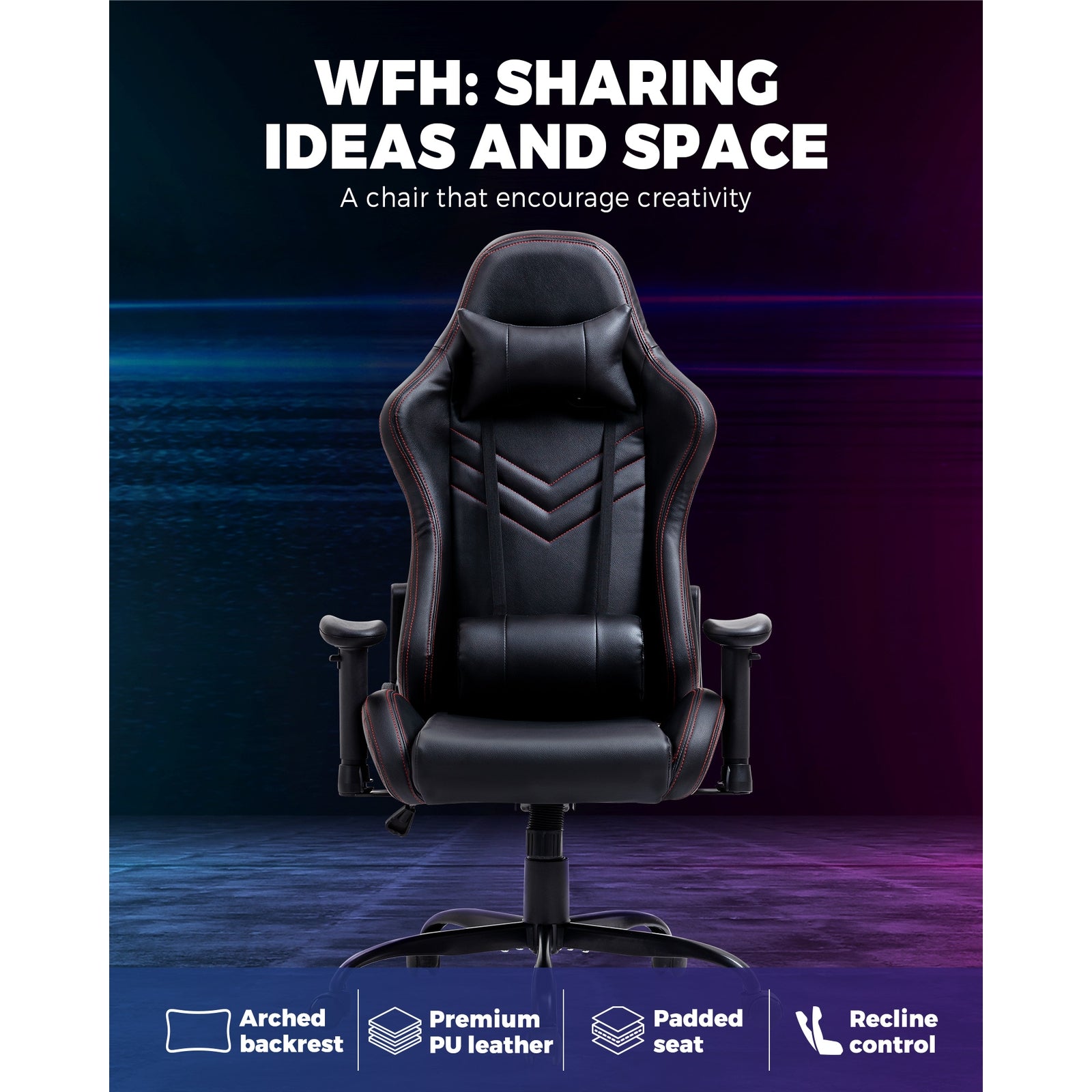 Oikiture Gaming Office Chair Executive Desk Chair Racing Recliner Seat PU Leather - Sunyee