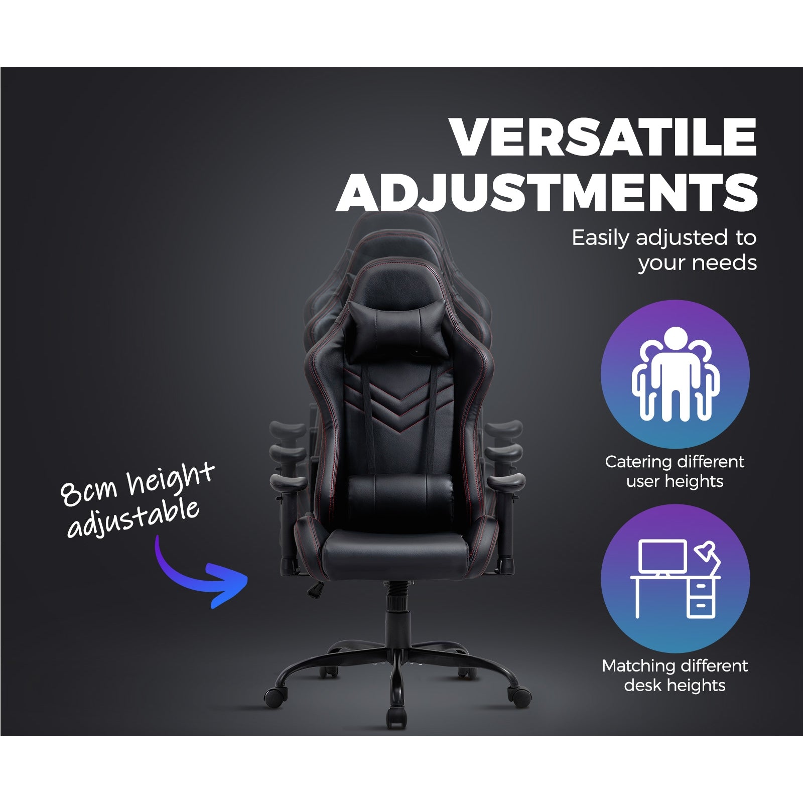 Oikiture Gaming Office Chair Executive Desk Chair Racing Recliner Seat PU Leather - Sunyee