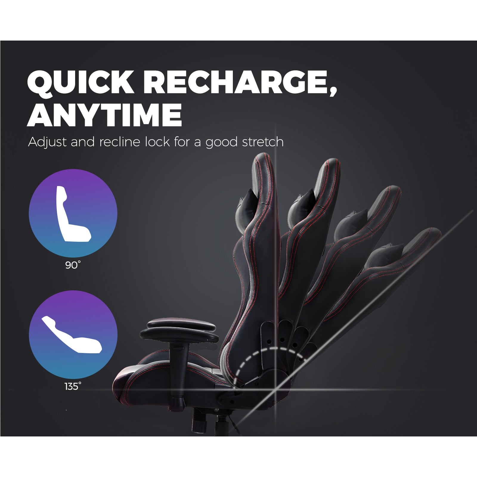 Oikiture Gaming Office Chair Executive Desk Chair Racing Recliner Seat PU Leather - Sunyee