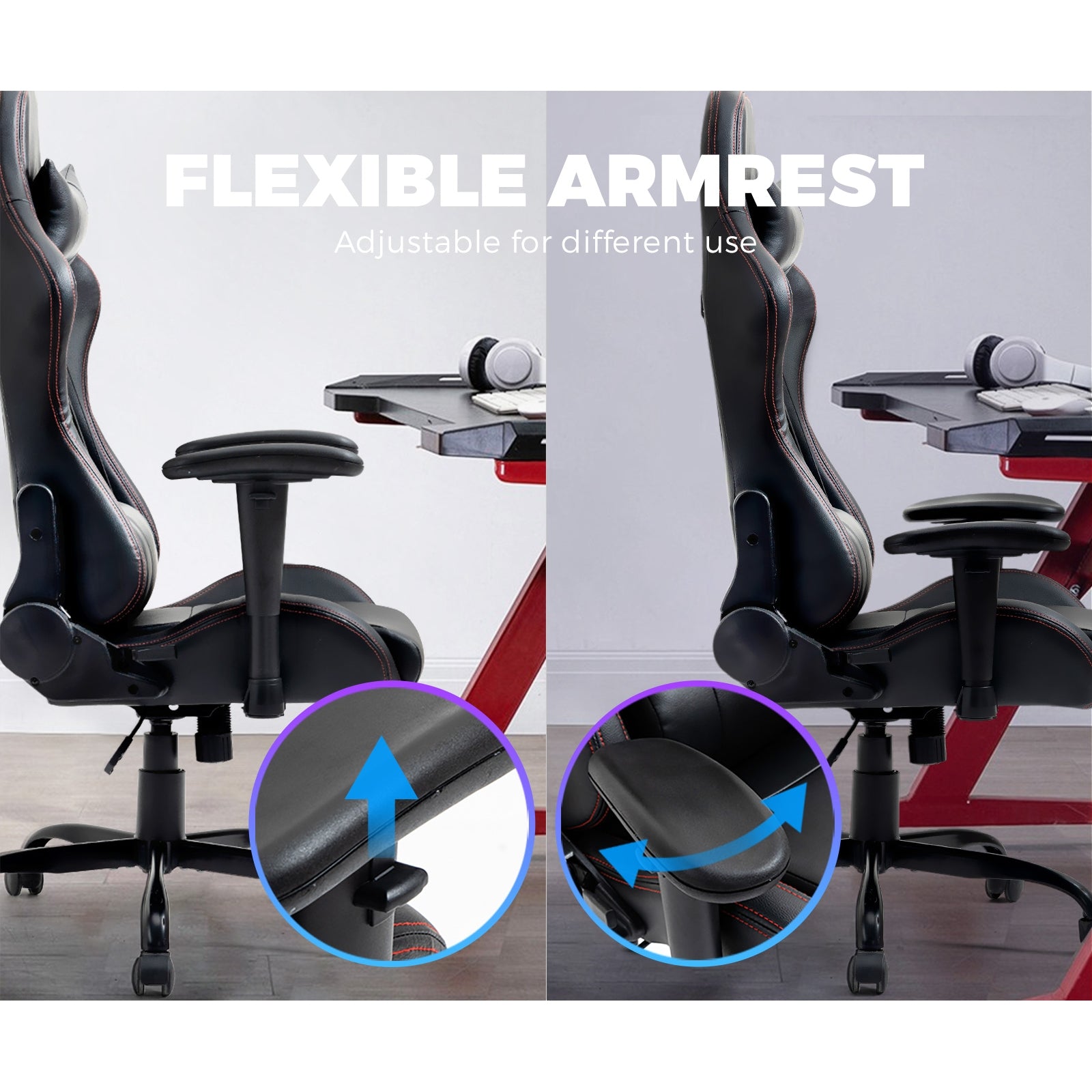 Oikiture Gaming Office Chair Executive Desk Chair Racing Recliner Seat PU Leather - Sunyee