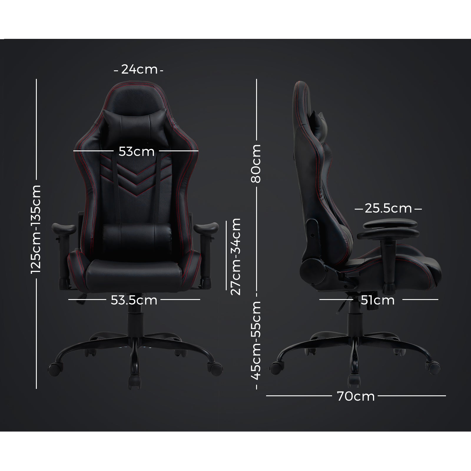 Oikiture Gaming Office Chair Executive Desk Chair Racing Recliner Seat PU Leather - Sunyee