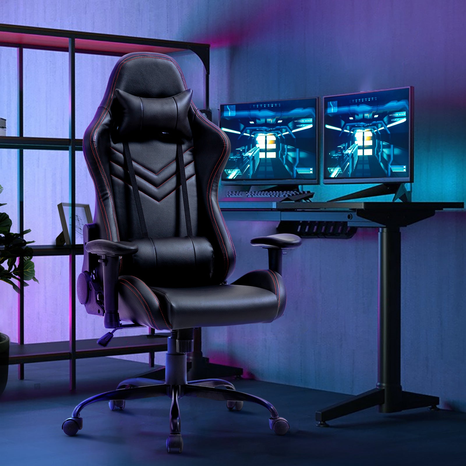 Oikiture Gaming Office Chair Executive Desk Chair Racing Recliner Seat PU Leather - Sunyee