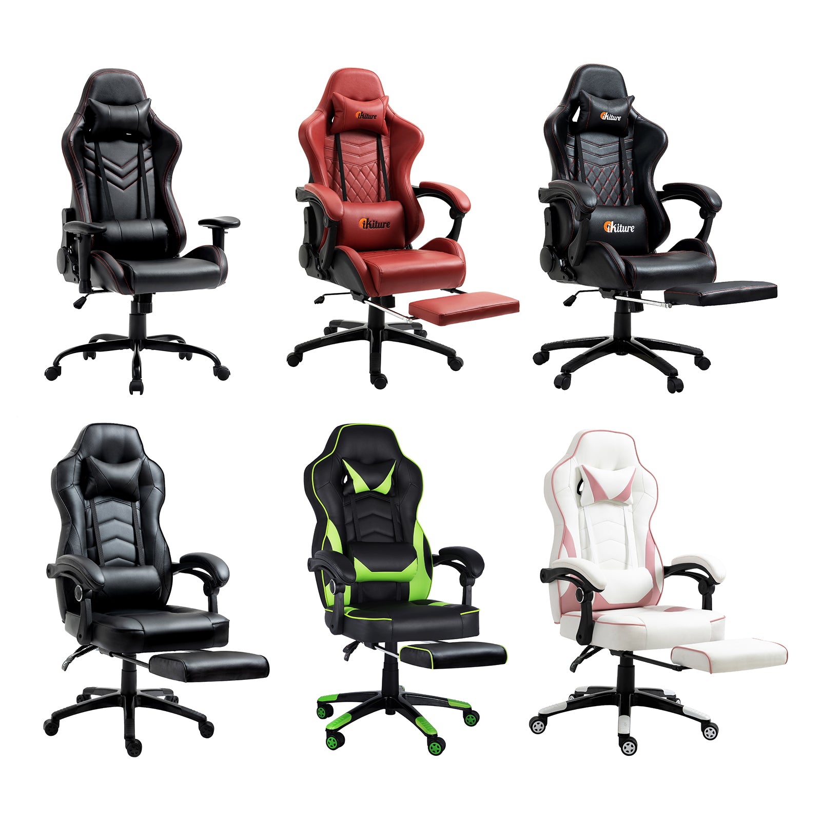 Oikiture Gaming Chair Office Chairs Computer Footrest Executive Seat PU Leather - Sunyee
