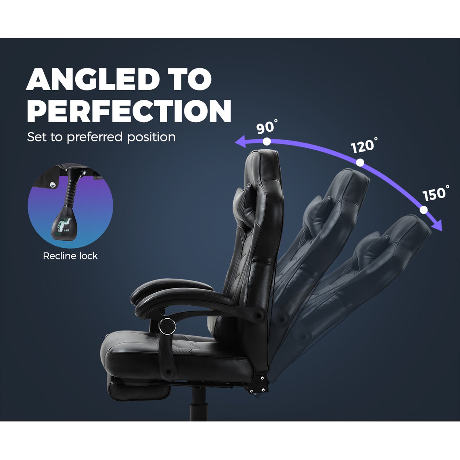 Oikiture Gaming Chair Office Chairs Executive Footrest Computer Seat PU Leather - Sunyee