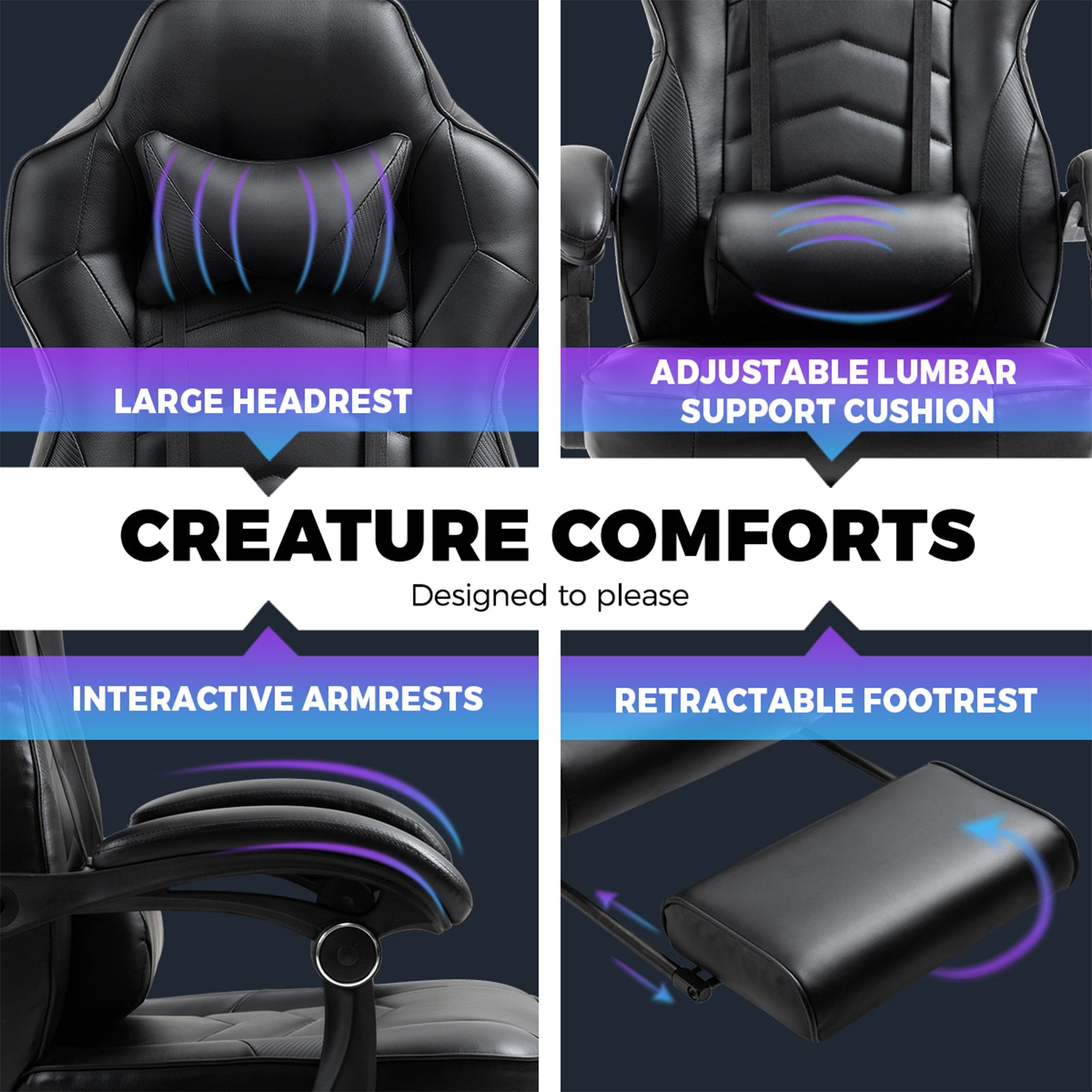 Oikiture Gaming Chair Office Chairs Executive Footrest Computer Seat PU Leather - Sunyee