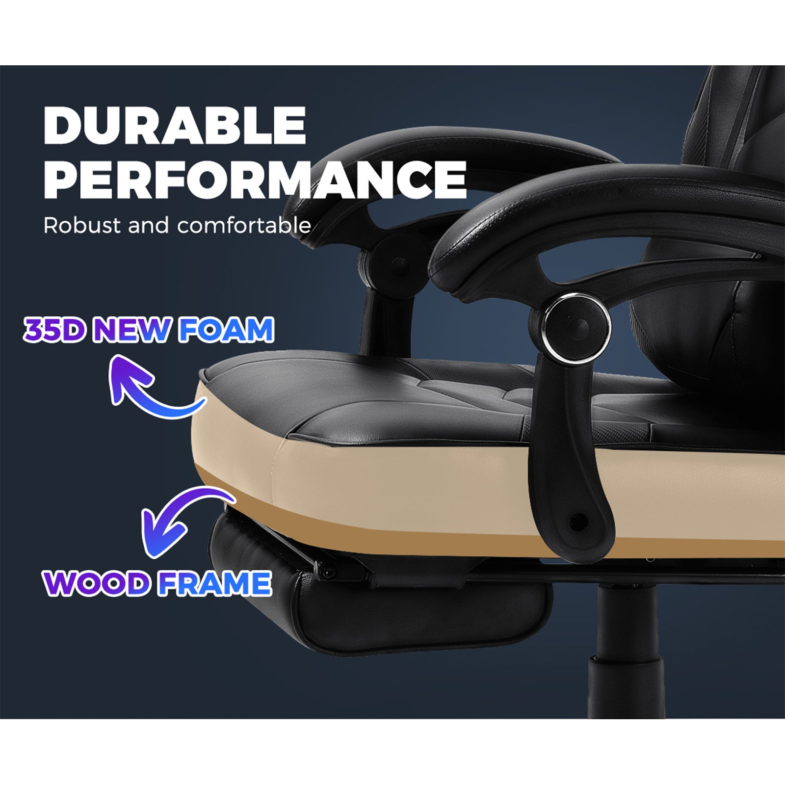 Oikiture Gaming Chair Office Chairs Executive Footrest Computer Seat PU Leather - Sunyee