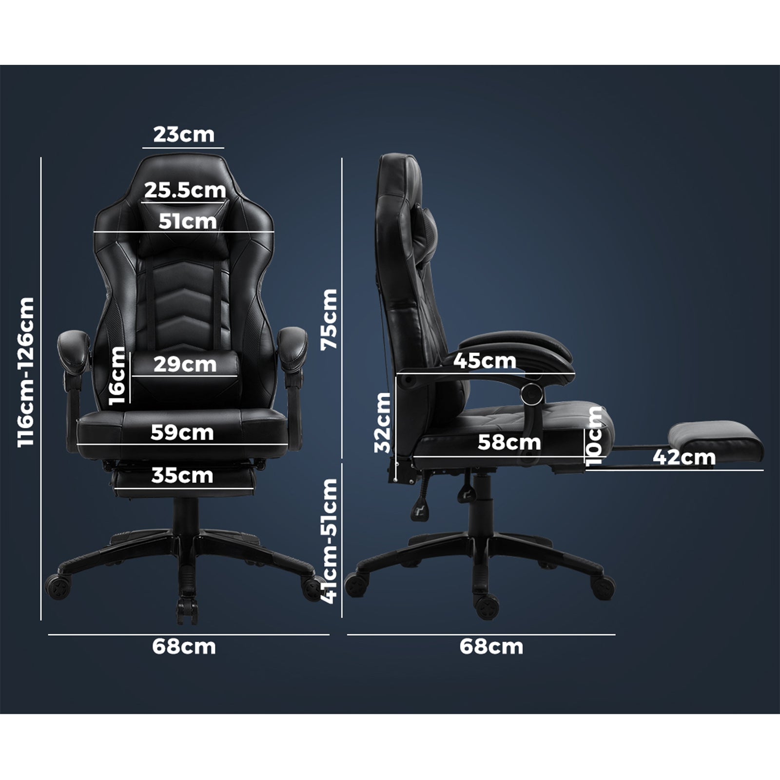 Oikiture Gaming Chair Office Chairs Executive Footrest Computer Seat PU Leather - Sunyee