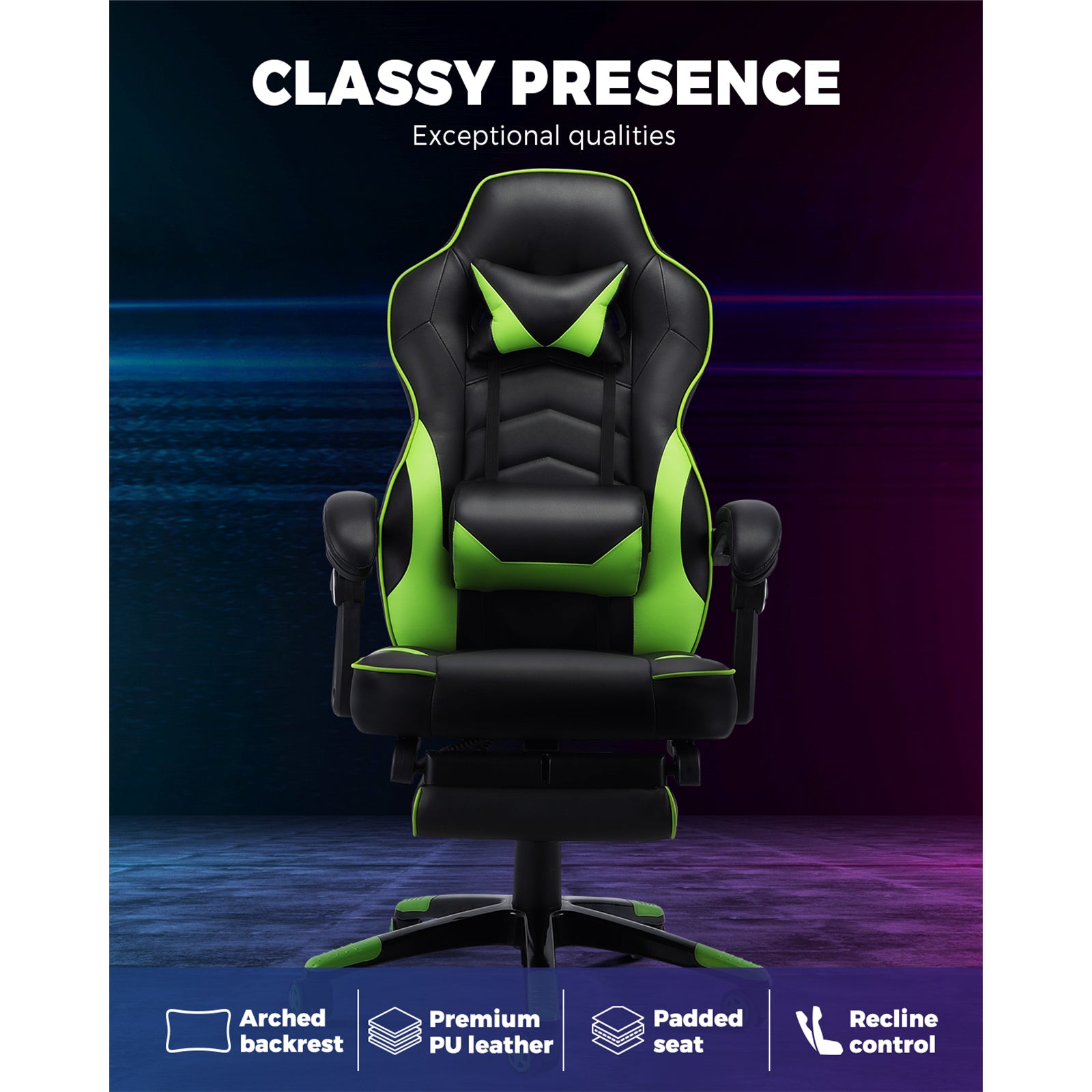 Oikiture Gaming Chair Office Chairs Computer Footrest Executive Seat PU Leather - Sunyee