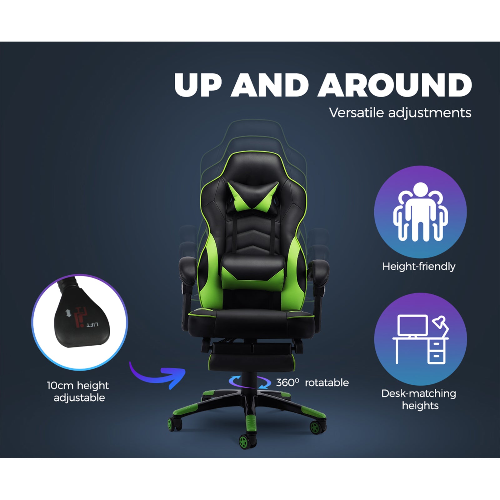 Oikiture Gaming Chair Office Chairs Computer Footrest Executive Seat PU Leather - Sunyee