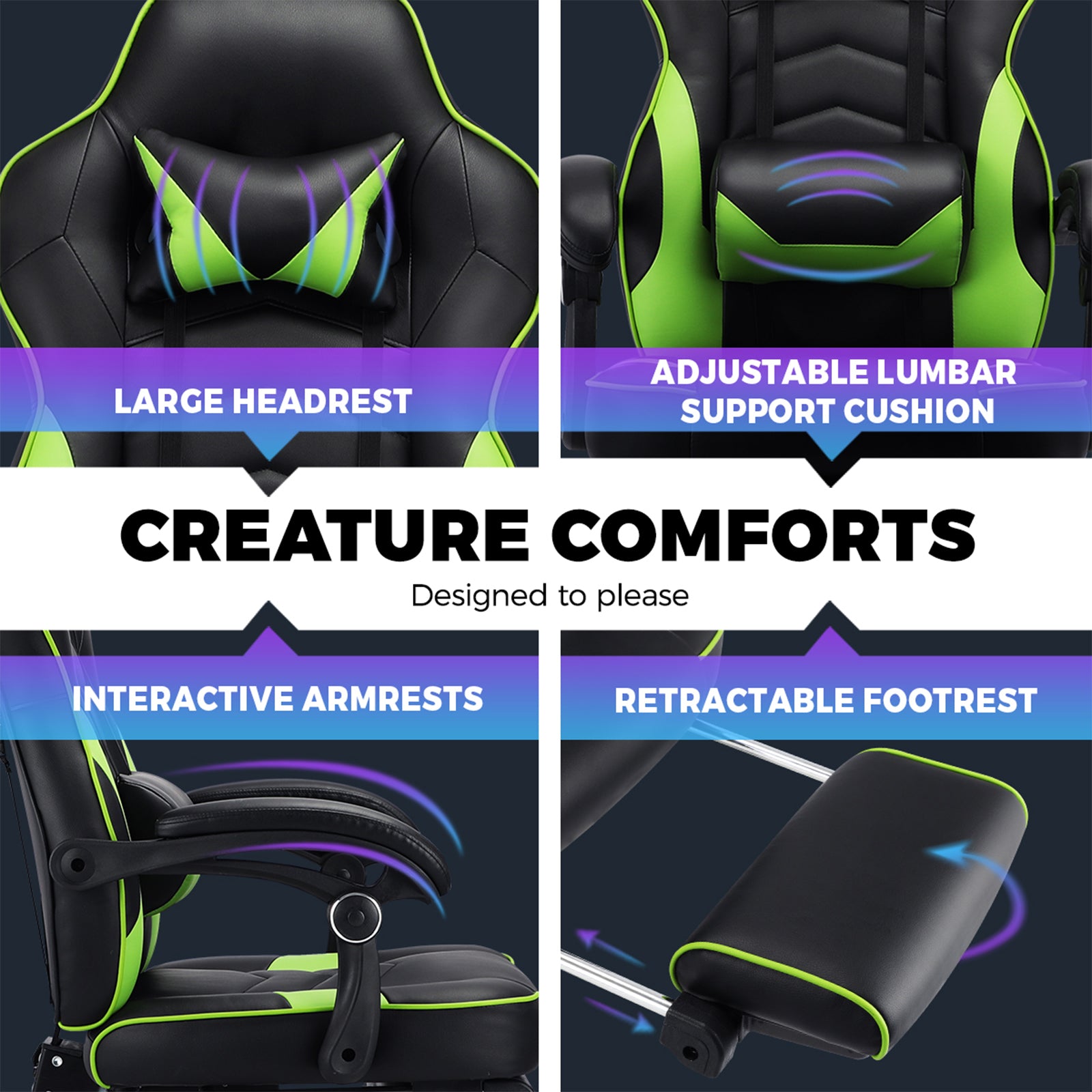 Oikiture Gaming Chair Office Chairs Computer Footrest Executive Seat PU Leather - Sunyee